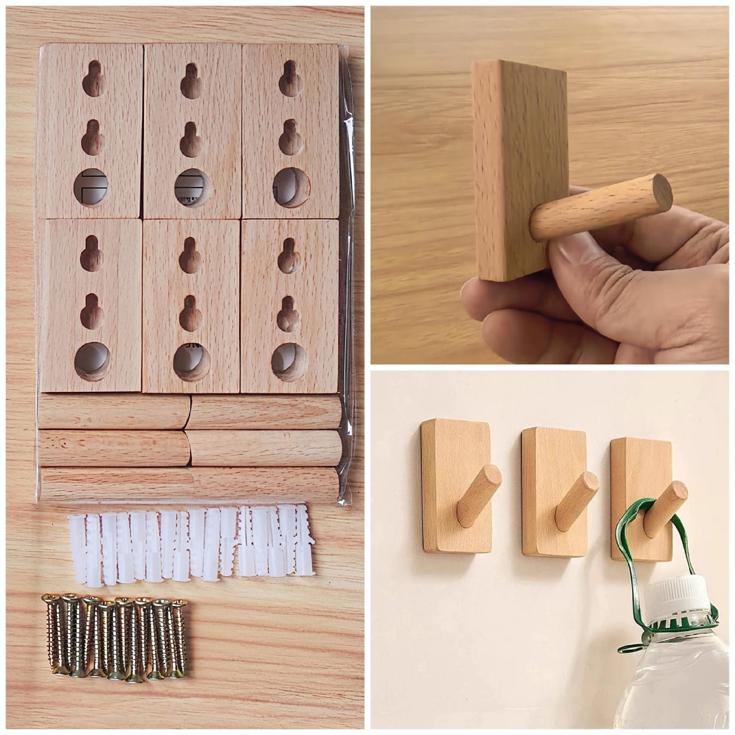 CoolCedar Wall Hooks Wood Hat Hooks Coat Rack Wall Mounted Extended Wooden Pegs for Hanging Keys, Cups, Baseball Caps, Pictures, Hat Hangers Rack. (6Pack)
