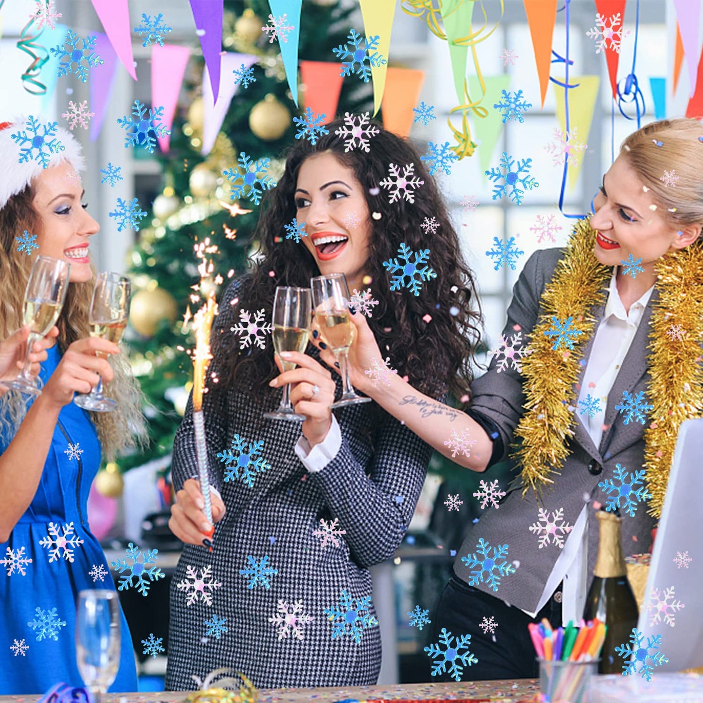 FOIMAS 1600pcs Christmas Snowflake Confetti,Iridescent Snowflake Table Scatter Glitter for Winter Wonderland Party Home Decoration,White & Blue
