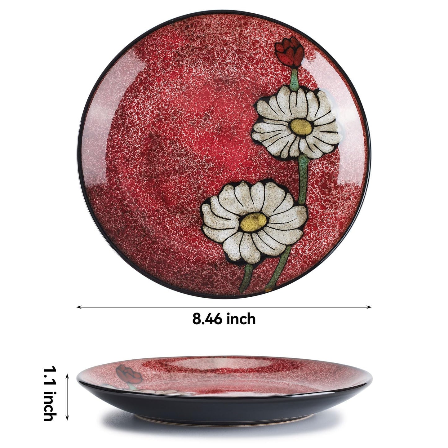 Soyestan Ceramic Salad Plates Set,8 in - Plates Set of 6 - For Steak,Salad, Pasta,Appetizer, Serving Etc - Dishwasher, Microwave, and Oven Safe, Scratch Resistant, Smooth Glaze (Multicolor A, 8 Inch)