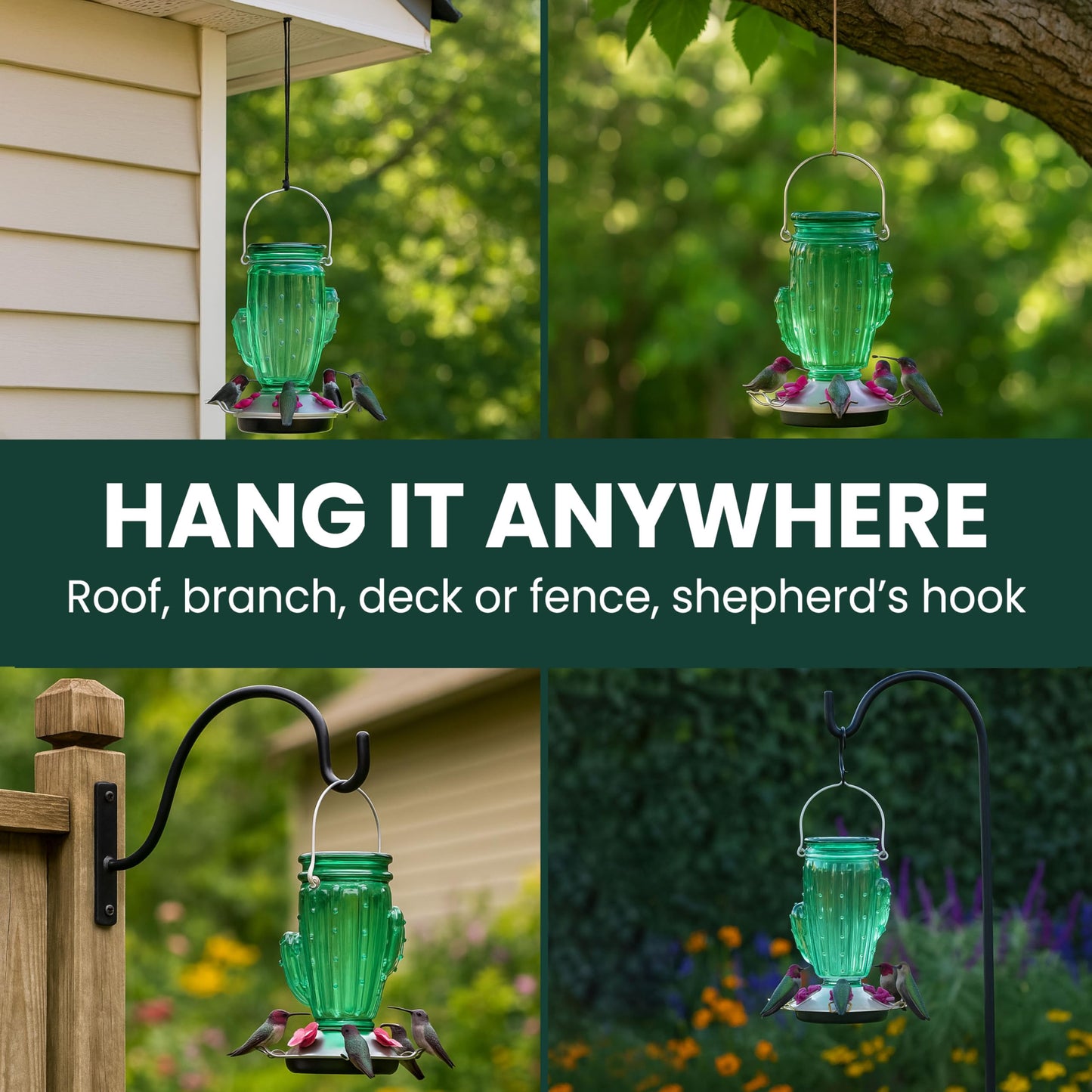 Perky-Pet Cactus Top Fill Glass Hummingbird Feeder with Built-in Bee Guards & Removable Perches - 32 oz Nectar Capacity - Hummingbird Feeder for Outdoors - 9111-1SR
