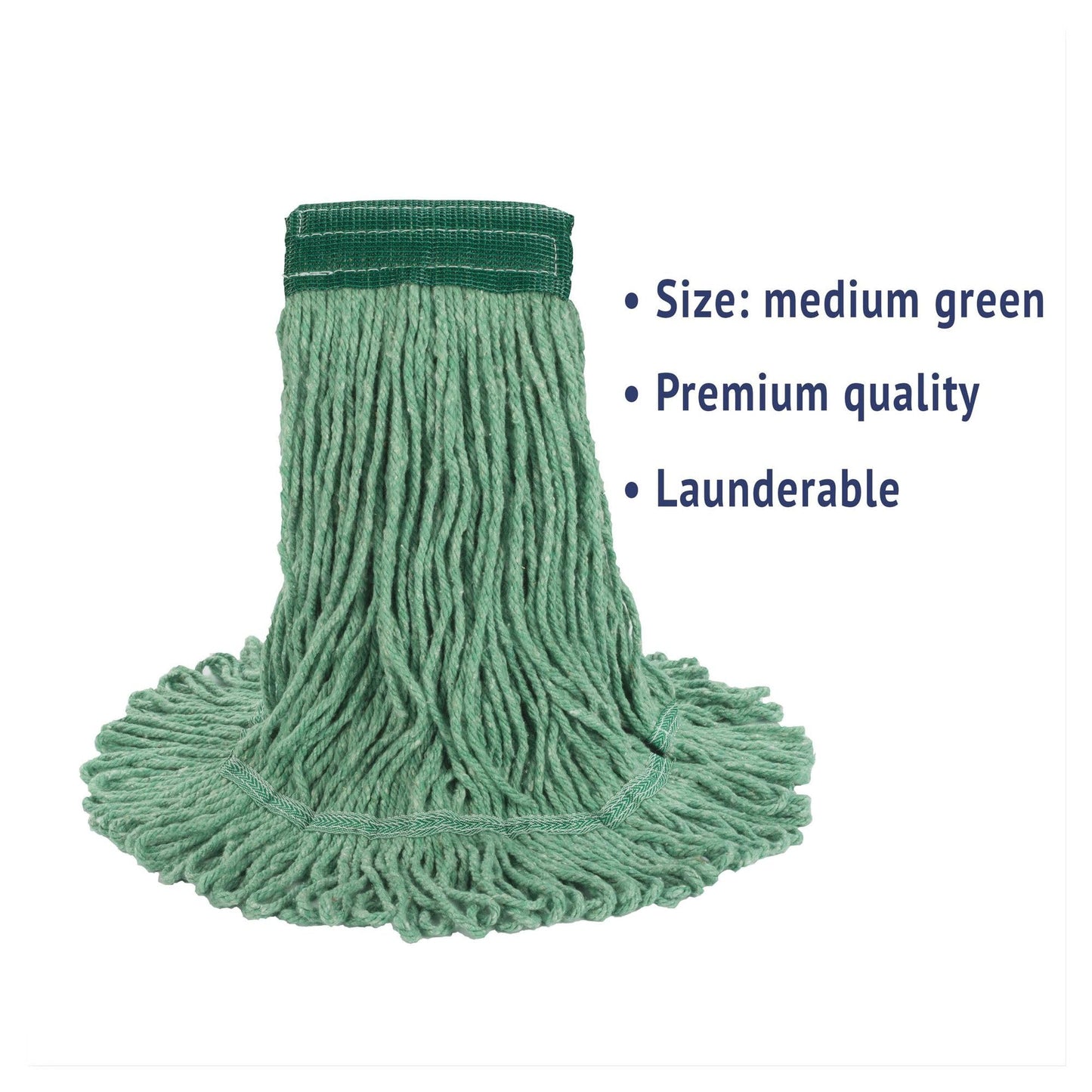 Boardwalk Super Loop Wet Mop Head, Cotton/Synthetic Fiber, 5" Headband, Medium Size, Green, 12/Carton