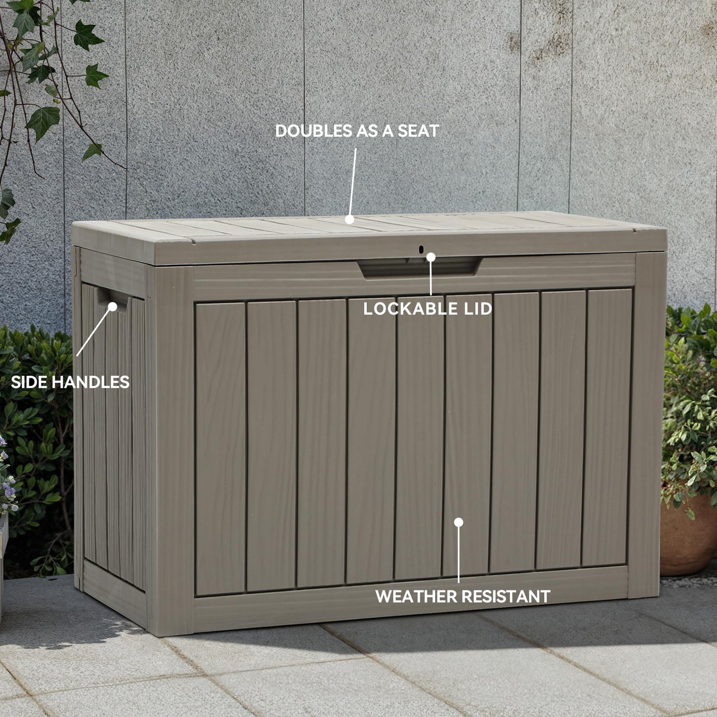 YITAHOME 45 Gallon Deck Box, Outdoor Storage Box for Patio Cushions, Outdoor Tools, Gardening Tools, Sports Equipment, and Throw Pillows, Lockable and Waterproof, Brown