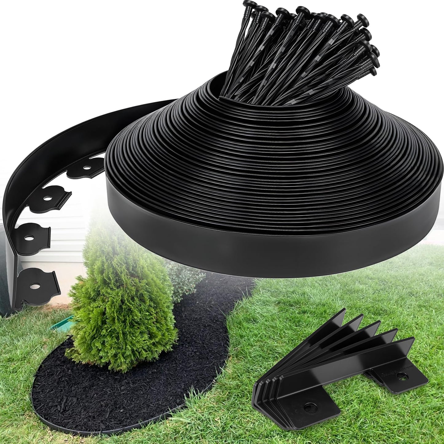 Landscape Edging 2 Inch 100FT, Garden Edging for Landscaping with 150 Pcs Anchoring Spikes & 5 Connectors, Flexible Garden Border Edging for Landscaping, Yard Lawn, Flower Beds