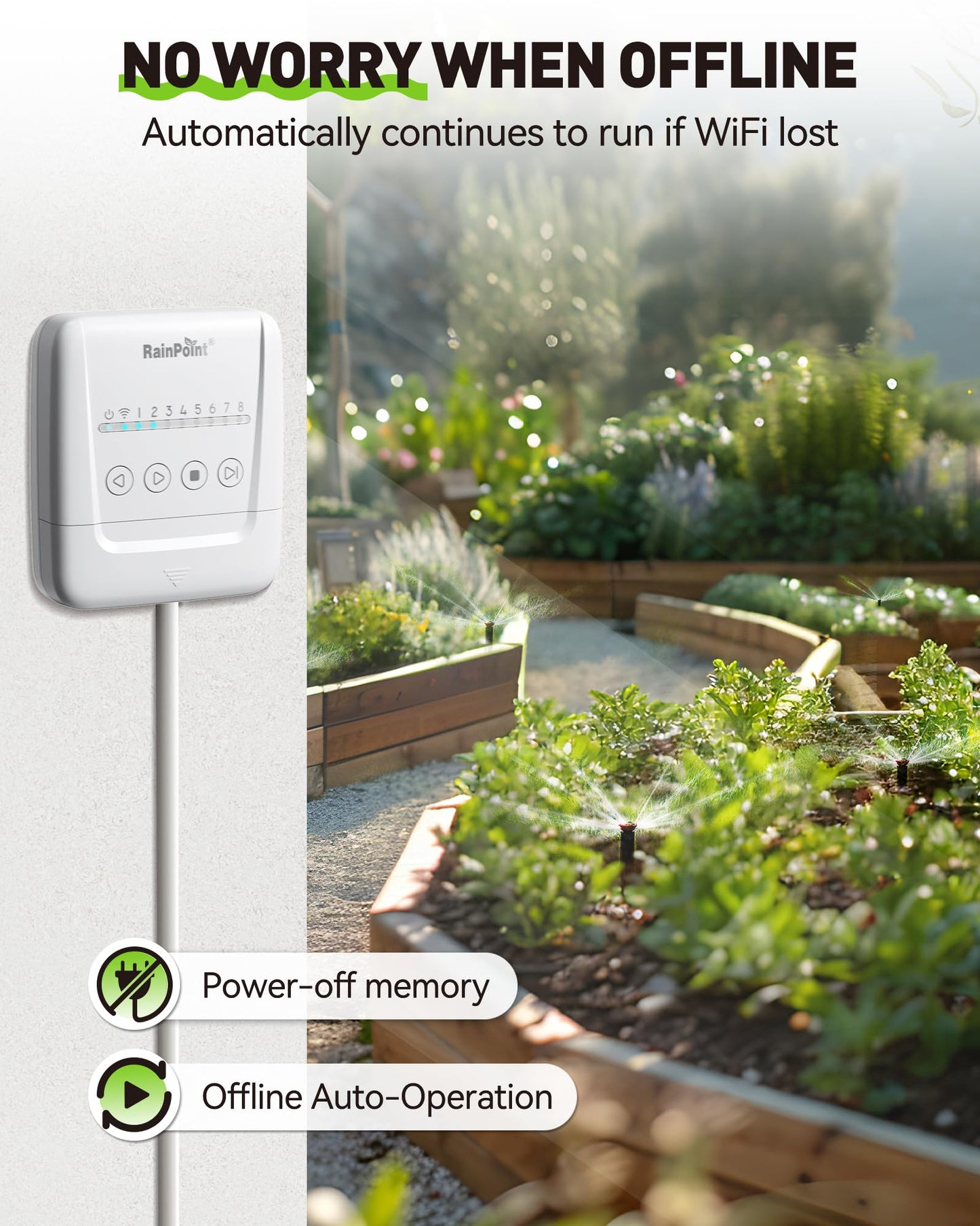 RAINPOINT Smart Sprinkler Controller, WiFi Sprinkler Controller 8 Zone-Local Weather Intelligence, Programmable Smart Irrigation System with APP Remote Control, Rain Skips, Rain Sensor Compatibility