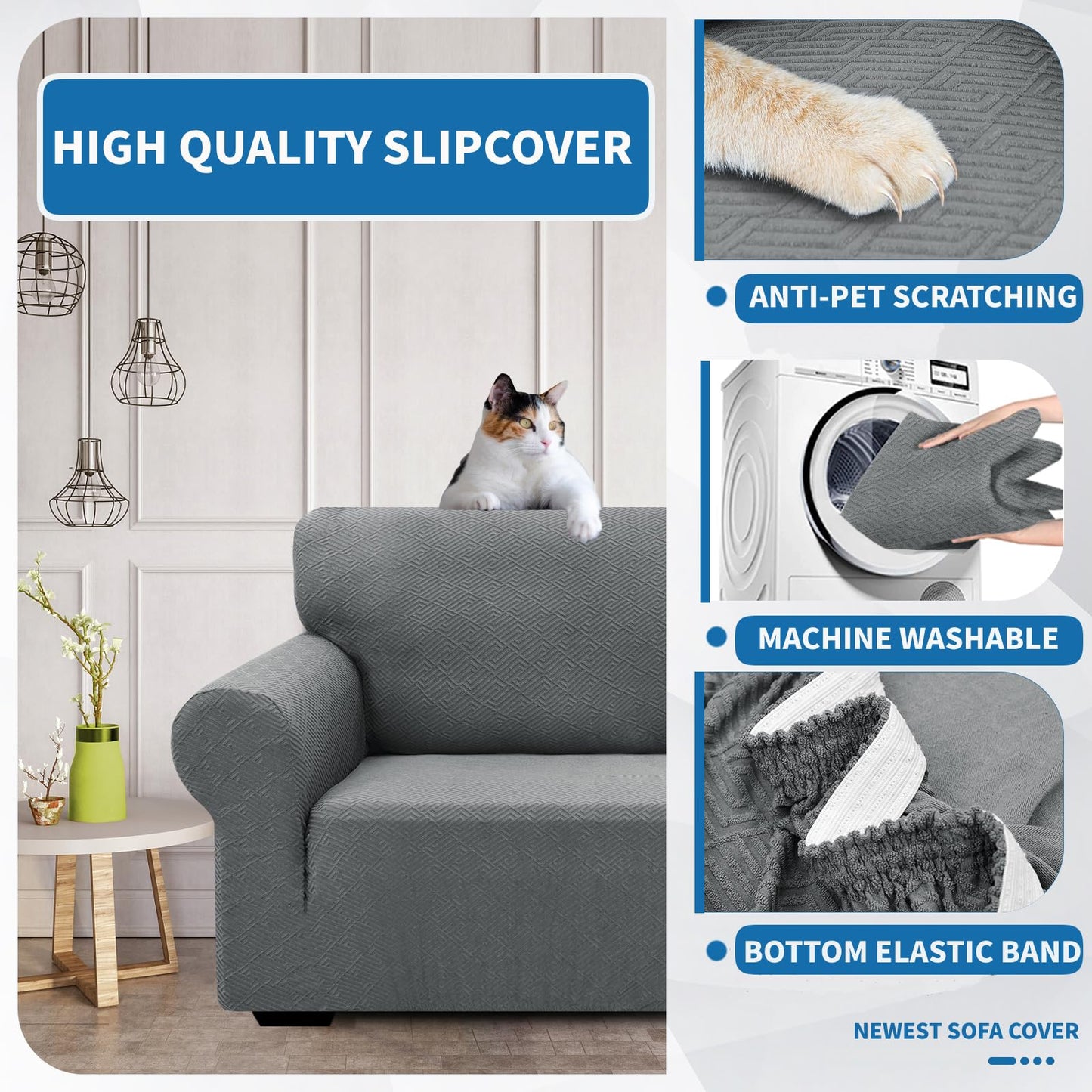 XINEAGE 2026 New Stretch Armchair Covers 1 Piece Chair Slipcovers Chair Protector for Living Room Thick Soft Chair Cover with Elastic Bottom Couch Cover for Pets Kids (31"-46", Light Gray)
