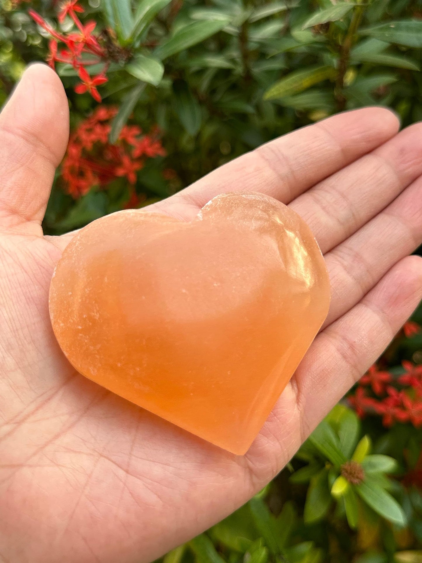 Orange Selenite Gemstone Hearts, Polished Orange Selenite Puffy Hearts, Orange Selenite Crystal Palm Stone, Orange Selenite Healing Crystal Hearts (1 Heart)