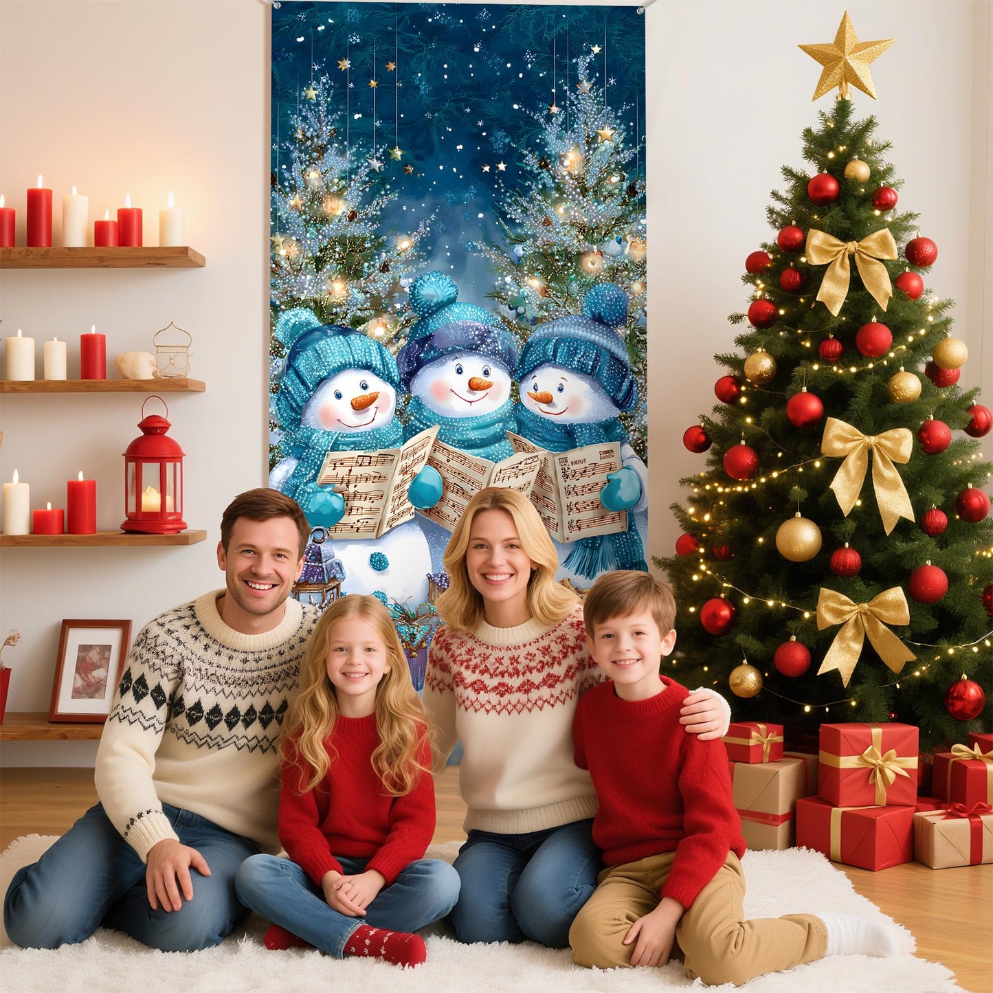 Merry Christmas Banner Door Cover 6 x 3 ft, Christmas Decorations for Party Banners, Xmas Winter Holiday Background Home Decor (Snowman)