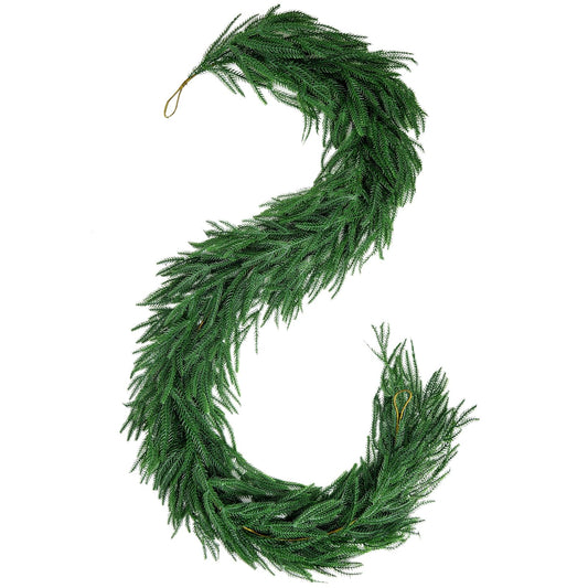 6FT Christmas Garland,Flexible Greenery Artificial Norfolk Pine Garland for Fireplace Mantel Staircase Front Door Table Centerpiece, Indoor Outdoor Holiday Decor with Realistic Pine Needles (1)
