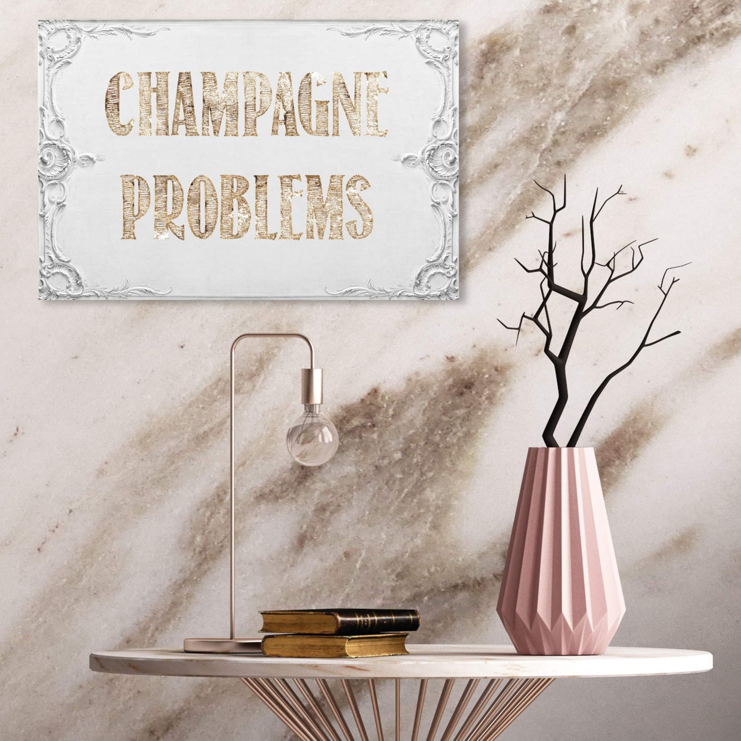 Typography and Quotes Wall Art Canvas Prints 'Champagne Problems'
