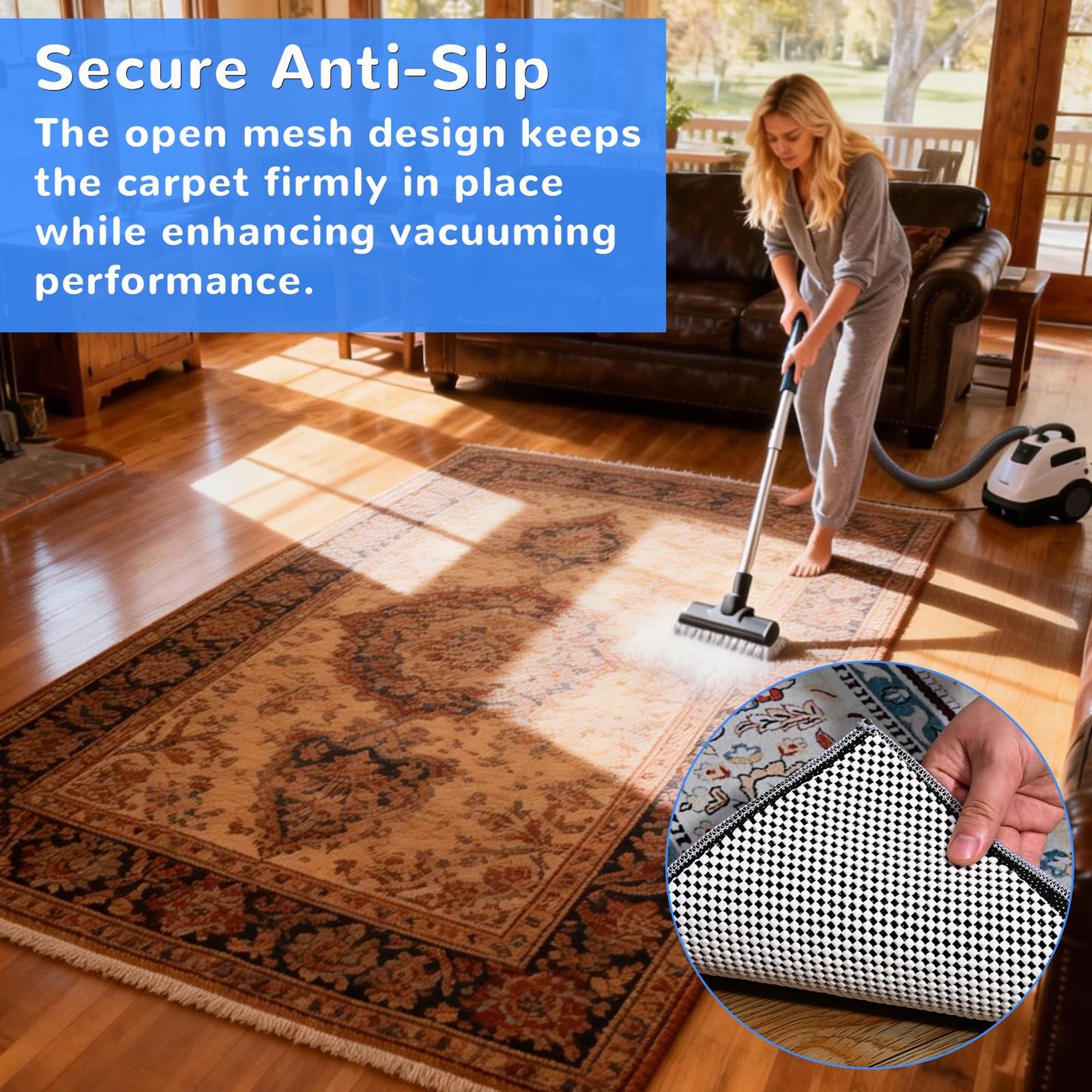Non Slip Rug Pad Gripper 4x6 FT for Hardwood Floors, Eco-Friendly Anti Skid Mat Under Area Rugs, Keeps Rugs Safe and Flat, Odorless Cushioned Pad for Floor Protection, Easy to Trim Multi-Use Mat
