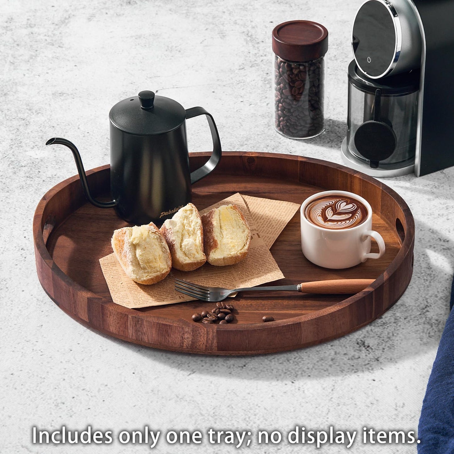 SARUFO Acacia Wood Round Ottoman Tray – Decorative Serving Tray with Handles for Coffee Table, Breakfast in Bed, Living Room, Kitchen Counter, Candle Display, Tea Party, Lunch, Dinner, Bathroom