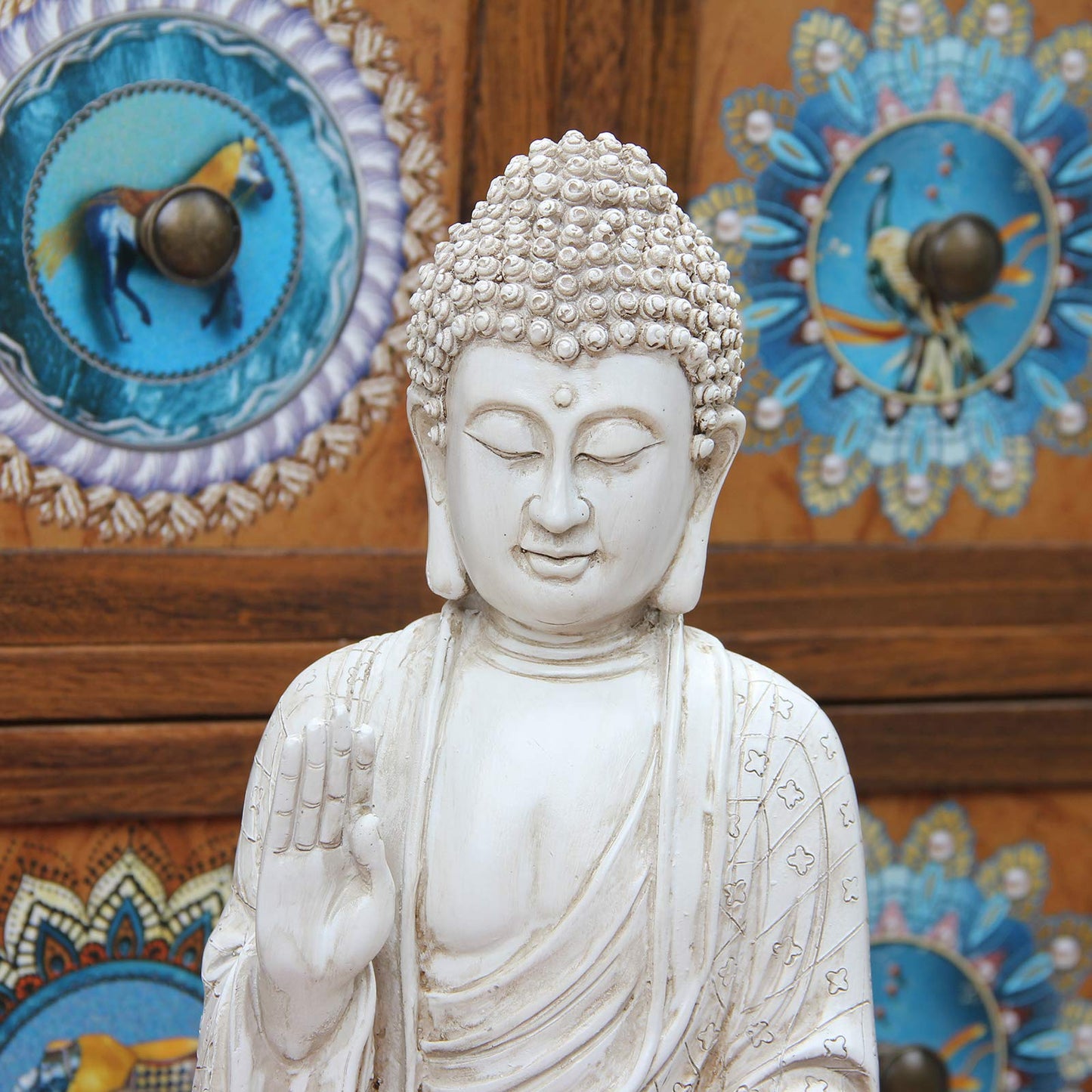 Leekung Buddha statue for home decor accents,laughing buddah statue for meditation zen garden spiritual room feng shui desk table yoga decor,small buda budda home decorations gifts antique ivory white