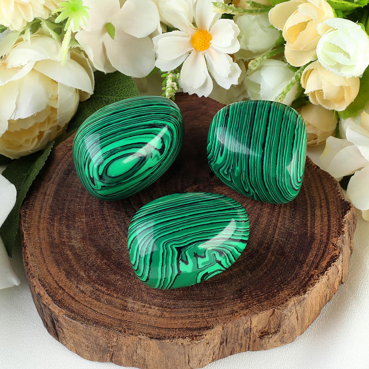 MAIBAOTA 1.6-2.0" Malachite Crystals Large Malachite Stone Reiki Natural Tumbled Polished Stones for Energy Witchcraft Therapy Meditation DIY Crystals for Protection