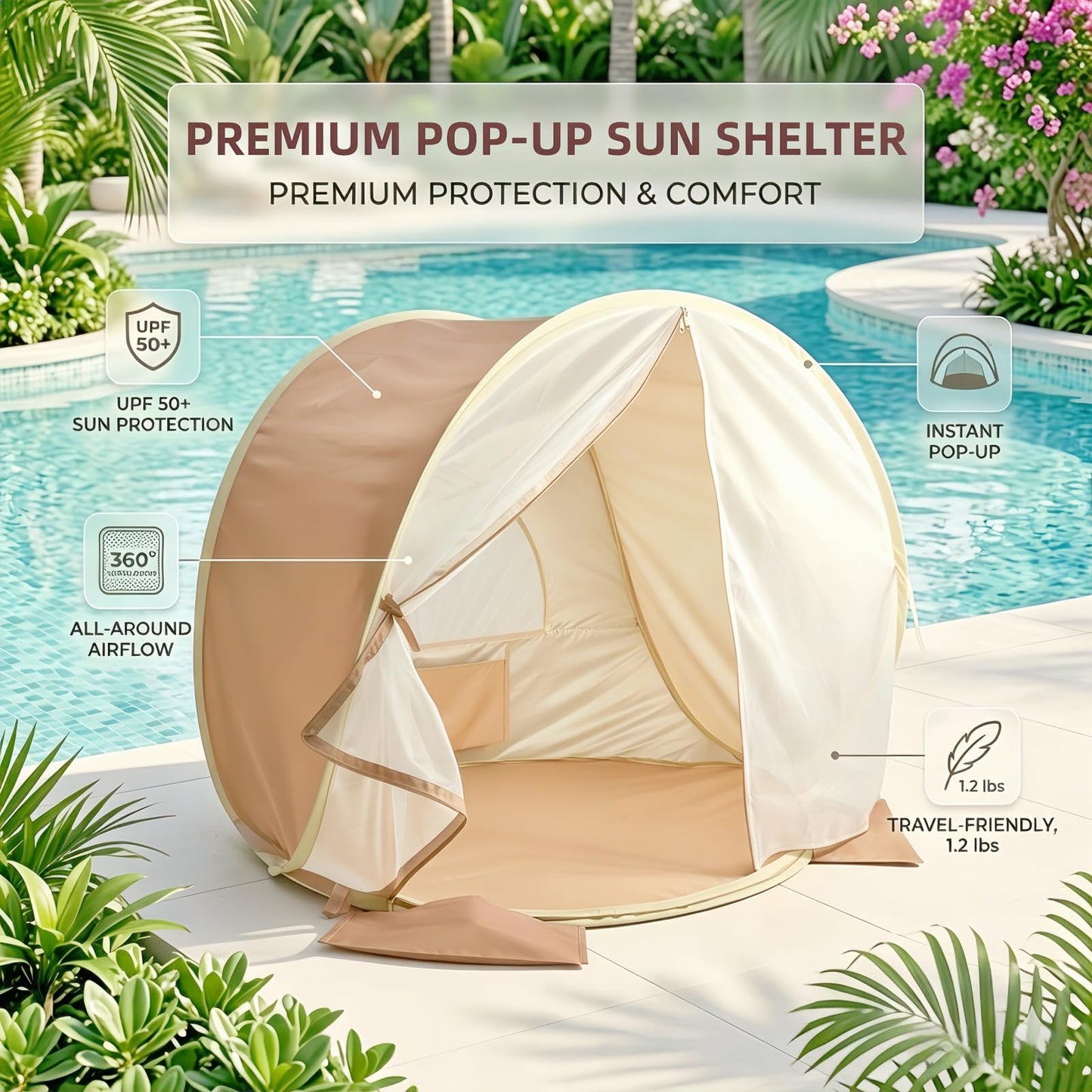 Pivoryla Baby Beach Tent, Pop Up Baby Tent with UV Protection, 37"x29"x33" Baby Sun Shade, Portable Baby Beach Essentials | 1.2lbs Lightweight, Sand-Proof Mesh Door, 4 Steel Stakes & Carry Bag