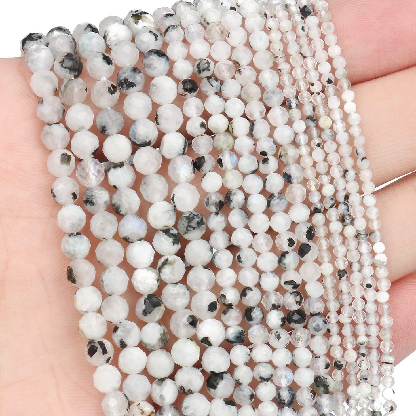 Song Xi 120pcs 3mm Natural Blackpoint Moonstone Gemstone Beads Faceted Round Loose Stone Beads for Jewelry Making (1 Strand)