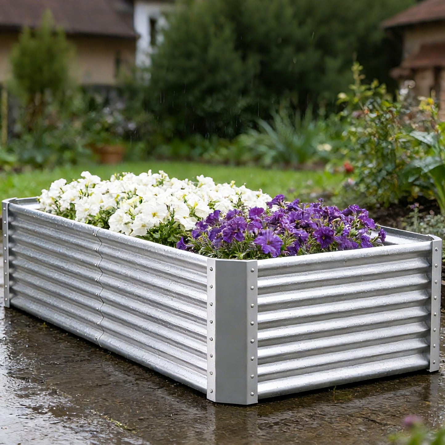 Tegarbed Tall Galvanized Raised Garden Bed Kit Outdoor Patio,6x3x2ft Large Rectangular Metal Planter Boxes,Deep Root Box Planter for Gardening, Vegetables, Flowers, Herbs, 1 Pack, Silver