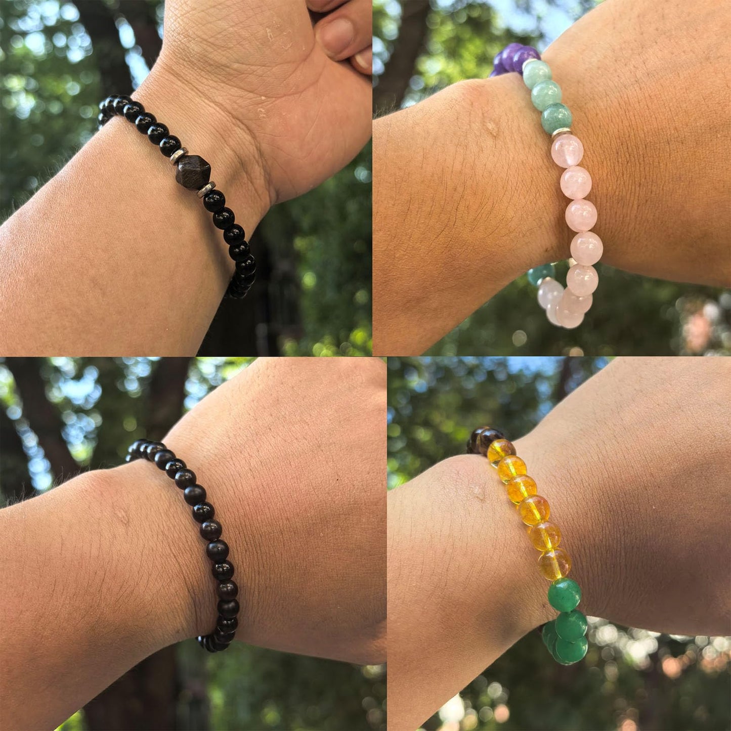 Crgwxzl Natural Stone Triple Protection Beaded Bracelet for Men Women Adjustable Black Tourmaline, Black Onyx and Hematite Handmade Lucky Bracelet Feng Shui Jewelry Gift