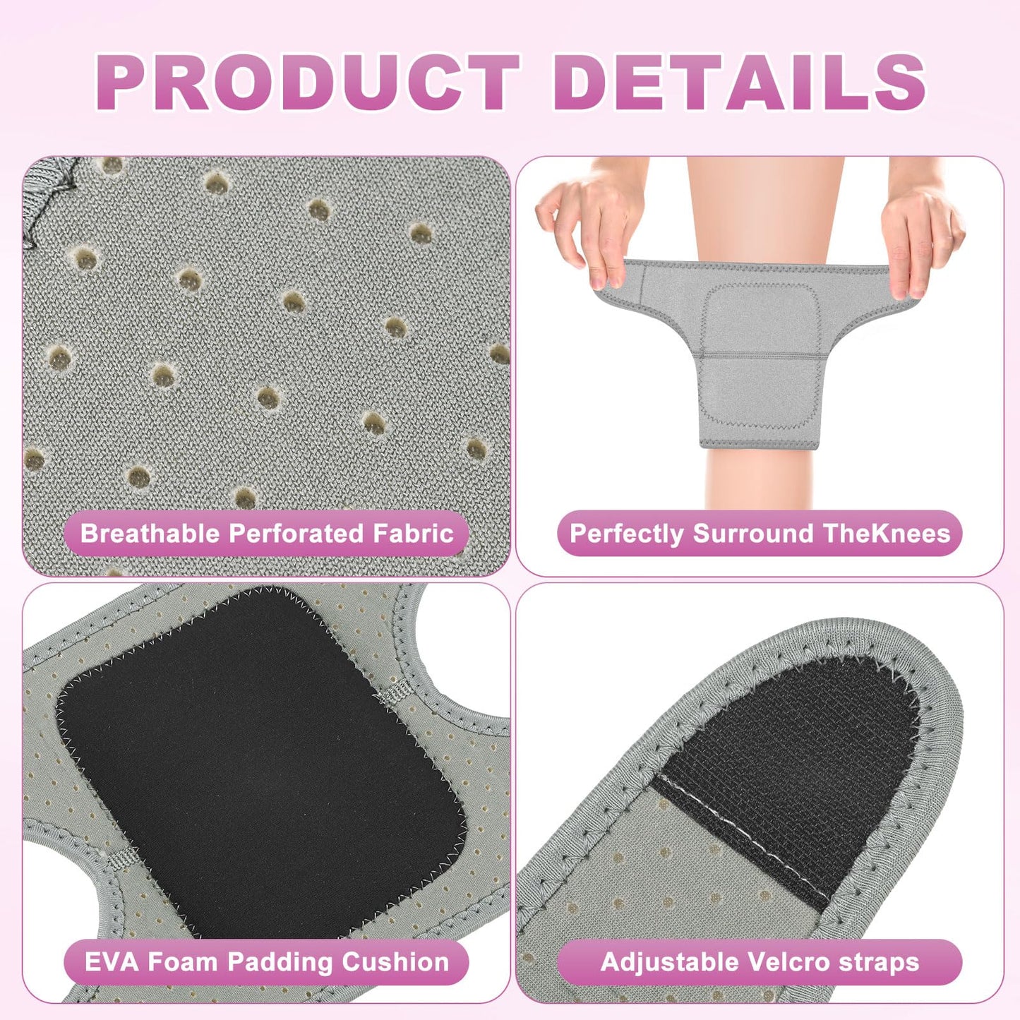 M METERXITY 4-Pack Gardening Knee Pads, Thick Foam Garden Knee Pads with Adjustable Straps for Garden/Construction/Flooring/Cleaning, Suitable for 10"-12" Leg Circumference Size S [Grey]