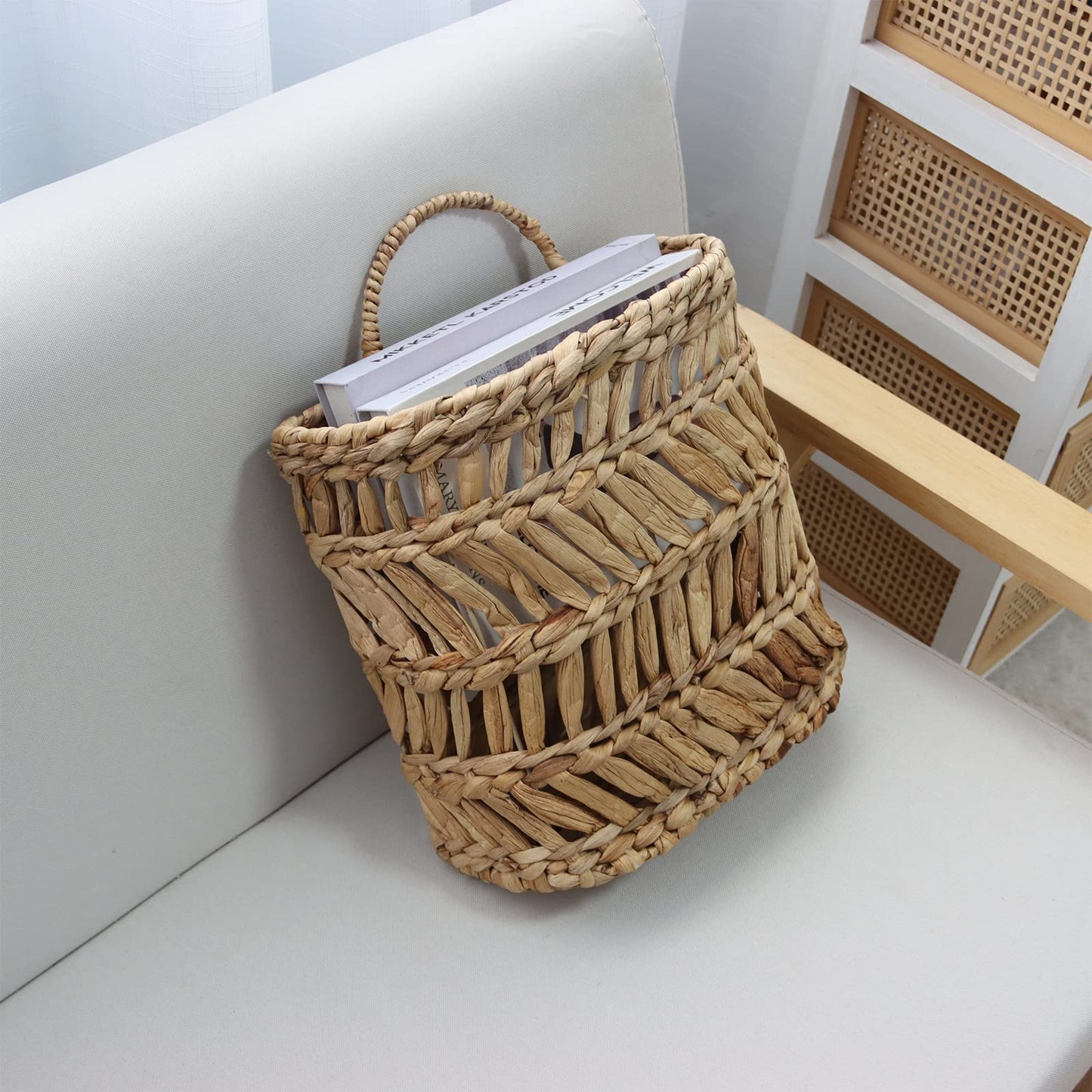 SHCMSADO Wicker Hanging Basket Handmade Woven Hanging Storage Basket Natural Wicker Decorative Baskets for House Garden Wedding Wall Decorations,12*5*12