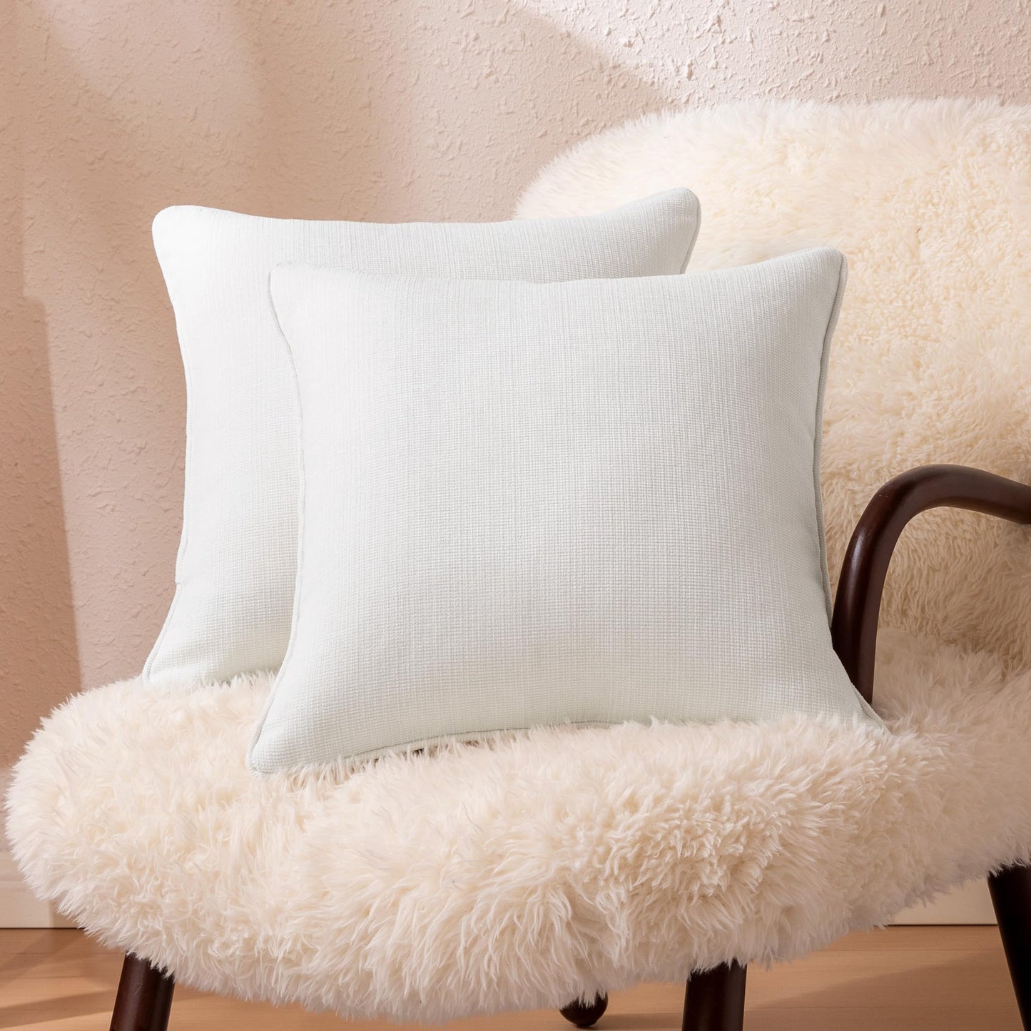 Amazon Basics Faux Linen Throw Pillow Covers with Hidden Zipper Closure, 18 × 18in, White, Pack of 2