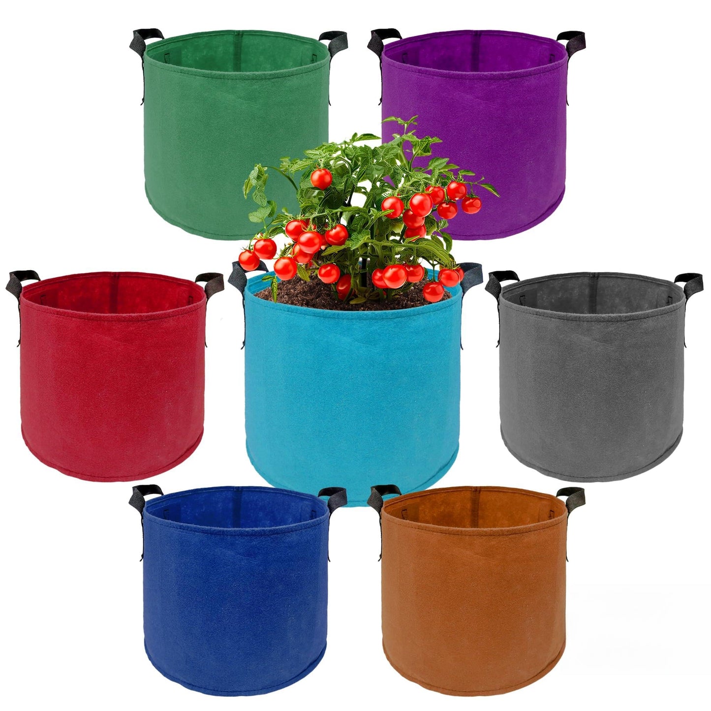 7 Pack 7 Gallon Plant Grow Bags - Mixed 7 Colors with Reinforced Handles & Aeration Design, Ideal for Tomato, Flowers & Fruits