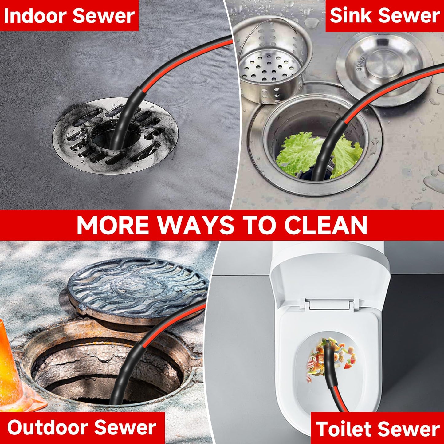 Sewer Jetter Kit for Pressure Washer 200FT, Drain Cleaner Hose 1/4 Inch NPT, NPT Corner Swivel and Push Button Nose Sewer Jet Nozzle Wrenches Gloves Waterproof Tape Pearl Brooch,5800PSI