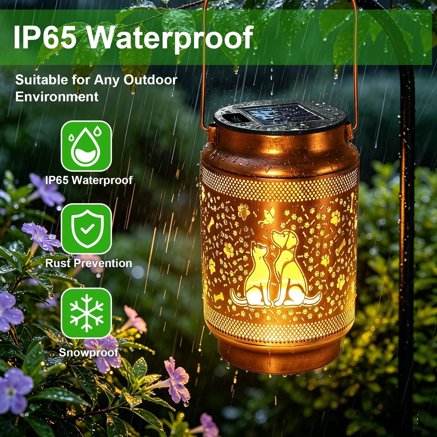 2 Pack Dog Solar Lanterns Outdoor Waterproof Garden Decor, Dog Gifts for Mothers Day Women Mom Grandma Birthday, Metal Hanging Solar Lights for Outside Yard Patio Pathway Backyard Porch