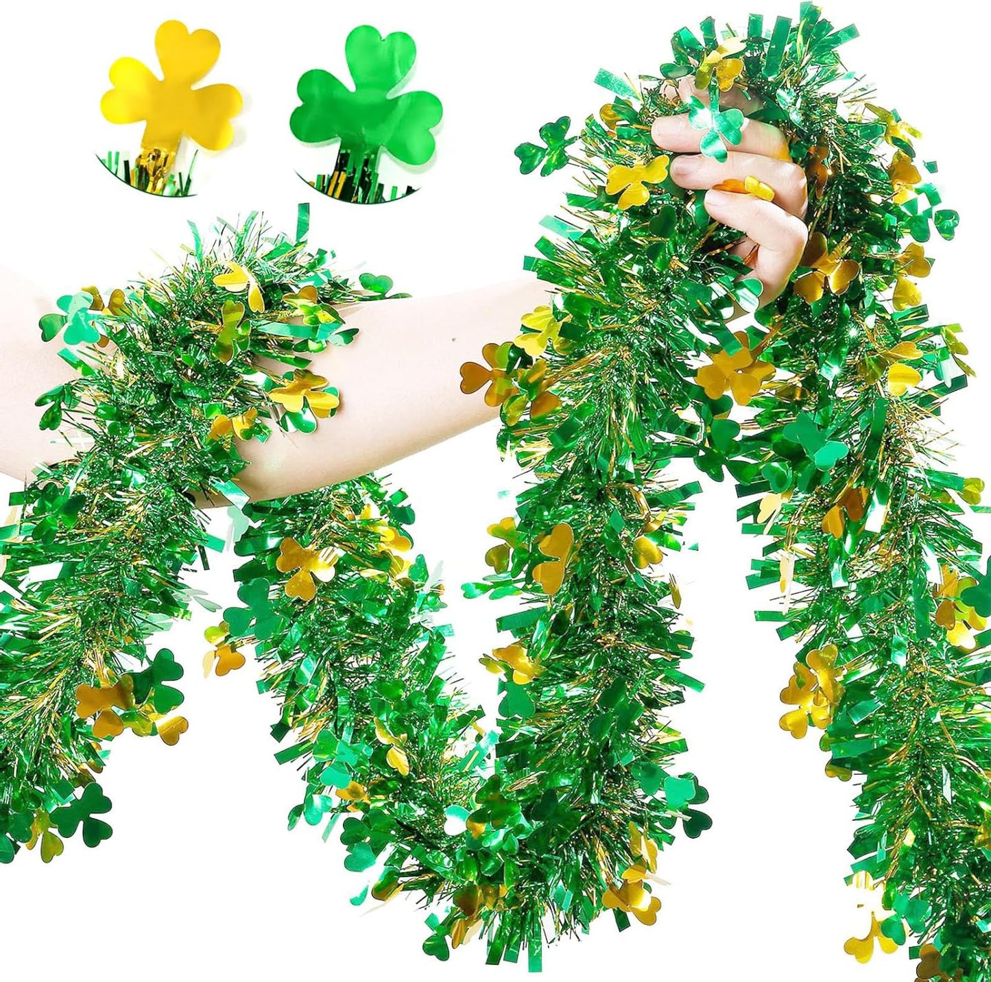 JFBNXB St Patricks Day Garland, St Patricks Day Decorations for Home and Party, 12 Meters Long Green Shamrock Festive Decor, St Patricks Day Party Supplies
