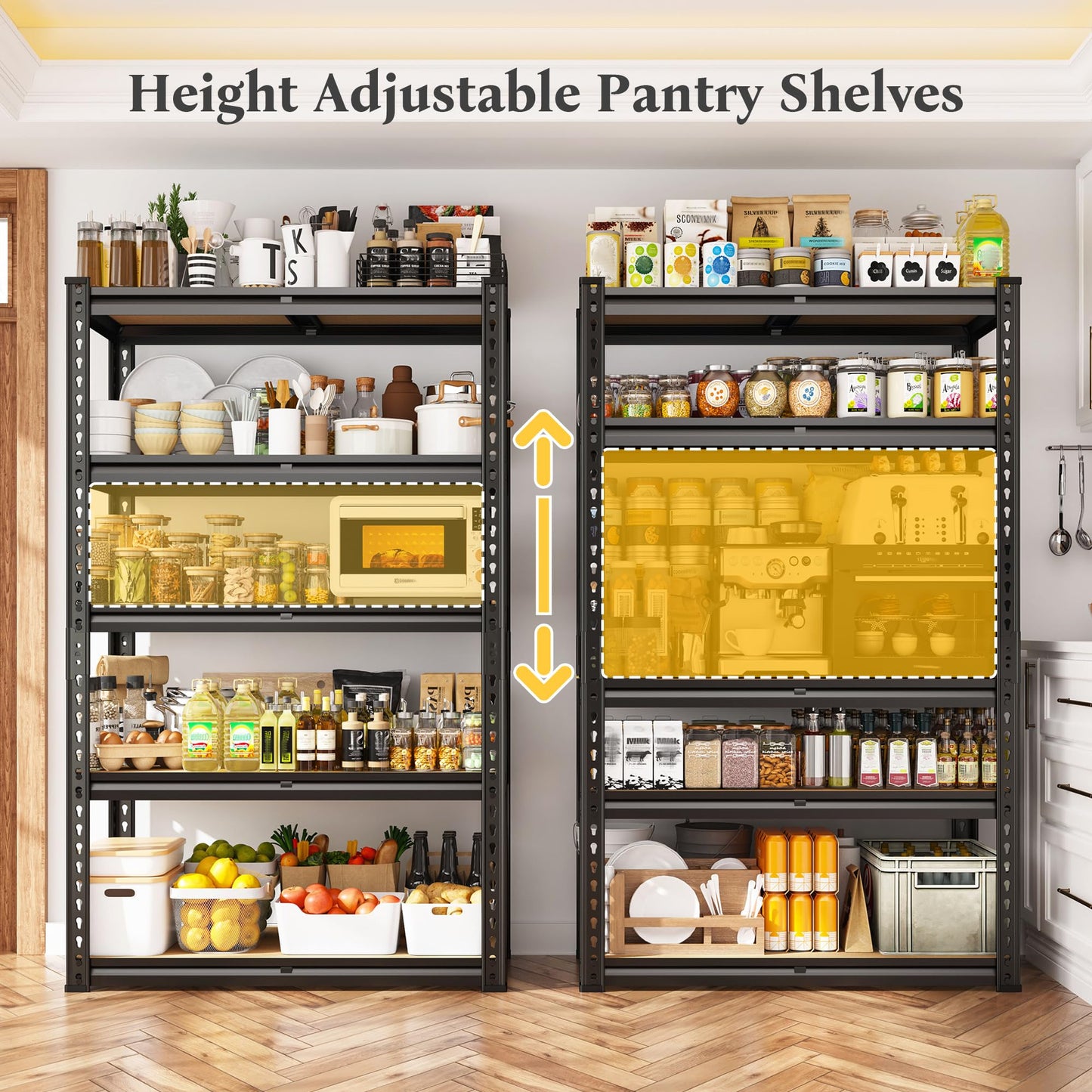 5 Tier Storage Shelves 2020LBS Garage Shelving,Adjustable Heavy Duty Metal Shelving Unit Utility Rack for Garage,Kitchen Pantry Shelf for Warehouse,Closet,Commercial,28" W x 12" D x 59.8" H,Black