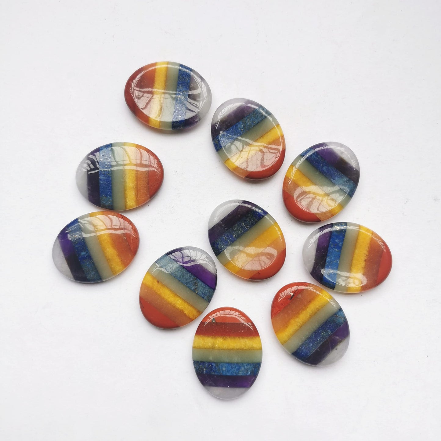 Bacatgem 1 Pcs Natural 7 Chakra Crystal Thumb Worry Stone,Stress Relax Healing Reiki Crystal Pocket Palm Stones