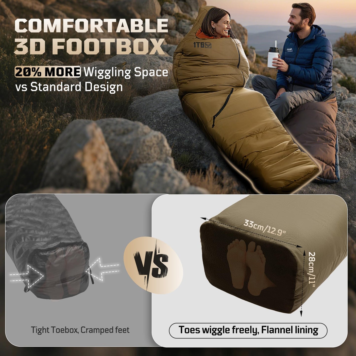 Mummy Sleeping Bag for Adults, 25℉-36℉ Cold Weather Backpacking Sleeping Bag, Lightweight 3-4 Season Winter Camp Bag with Adjustable Hood & Compression Sack, Machine Washable