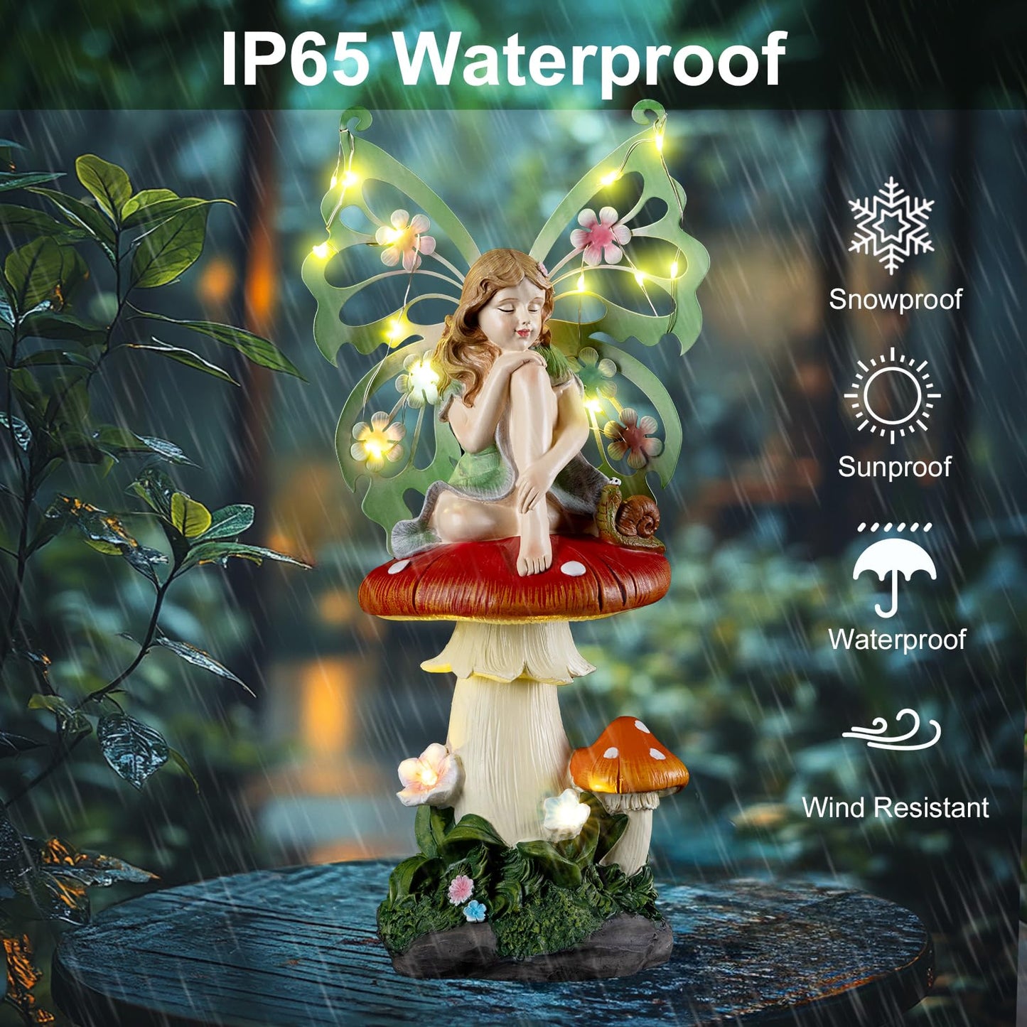 twinbling Solar Fairy Garden Decor Flower Fairies Mushroom Figurines with Snail Decor Gifts for Women Mom Miniature Fairy Figurine for Lawn Garden Patio Yard Decorations Outdoor Statue