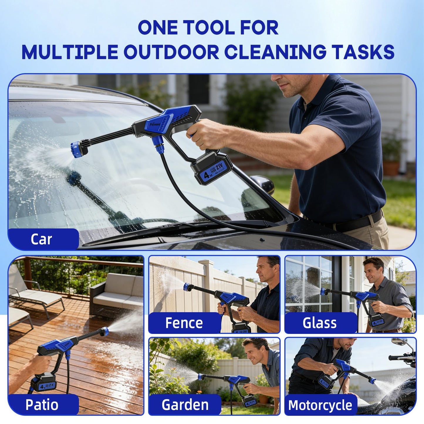 Fvrnoss Portable Handheld Cleaning Tool, Lightweight Compact Spray Tool with 6-in-1 Nozzle for Car Patio Window Garden Outdoor Use and Daily Home Maintenance, Black