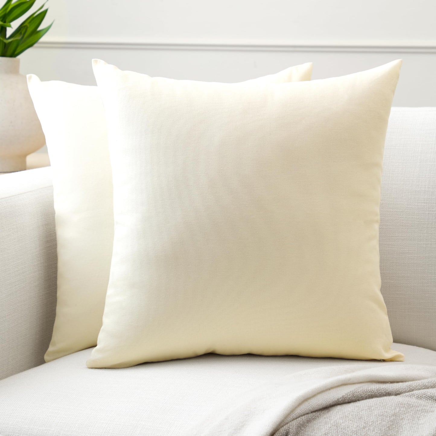 Encasa XO Throw Pillow Covers 18x18 in Set of 2 Natural | No Inserts | Cotton Pillow Covers for Living Room, Bed, Sofa, Couch | Decorative Cushion Covers with Improved Zipper