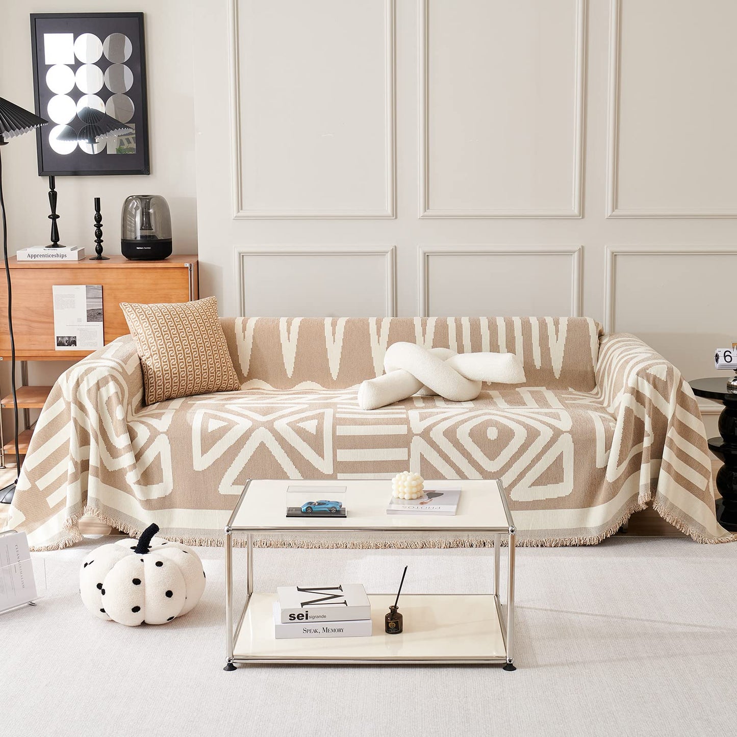 VClife Boho Couch Covers for Sofa Aztec Geometric Patterned Couch Slipcover for Dog, Non Slip Washable Sectional Sofa Cover for 2 Cushion Couch Heavy Duty Furniture Slip Covers, Beige, 71''x118''