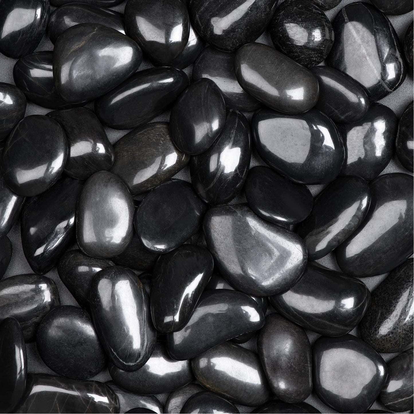 Ausluru 20 lbs Polished Black River Rocks, Natural Decorative Stones for Indoor Plants, Vases & Fish Tank, Includes 1 Engraved Inspirational Rock, 1-2 Inch Decorative Pebbles for Garden Landscaping