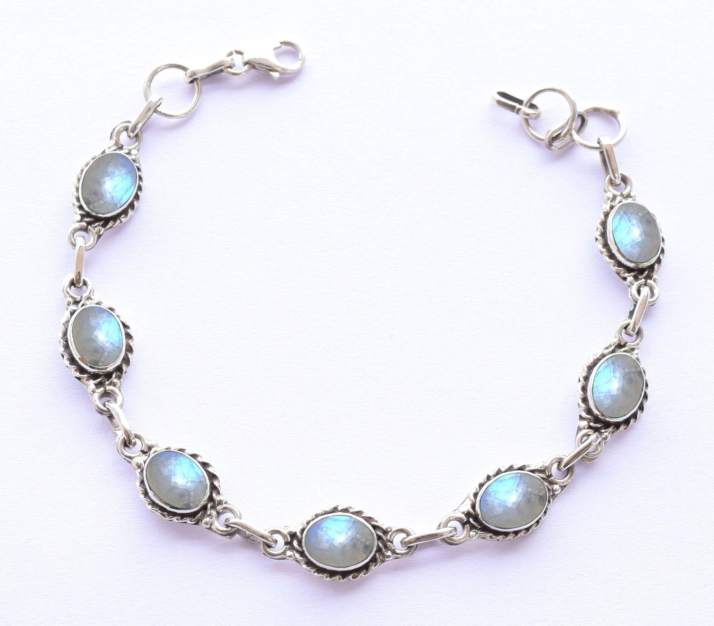 Avicrafts Rainbow Moonstone Bracelets Silver Overlay For Women Girl Gifts - Gemstone Adjustable Handmade Link Bracelets For Her