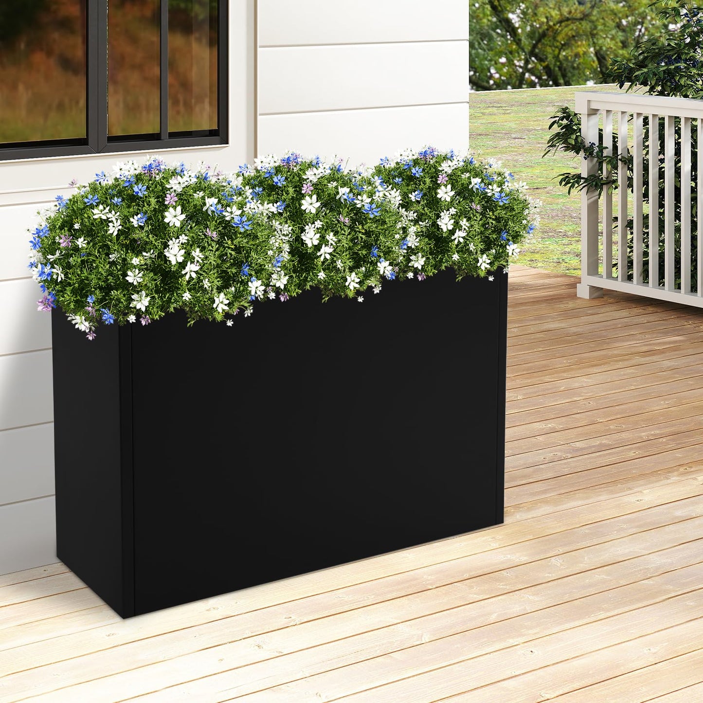 Cashewnuts Metal Planter Box Rectangular Box, 36" x 12" x 24" Heavy Duty Tall Black Planter Divider Garden Boxes Outdoor Planters for Porch Patio Garden (Black)