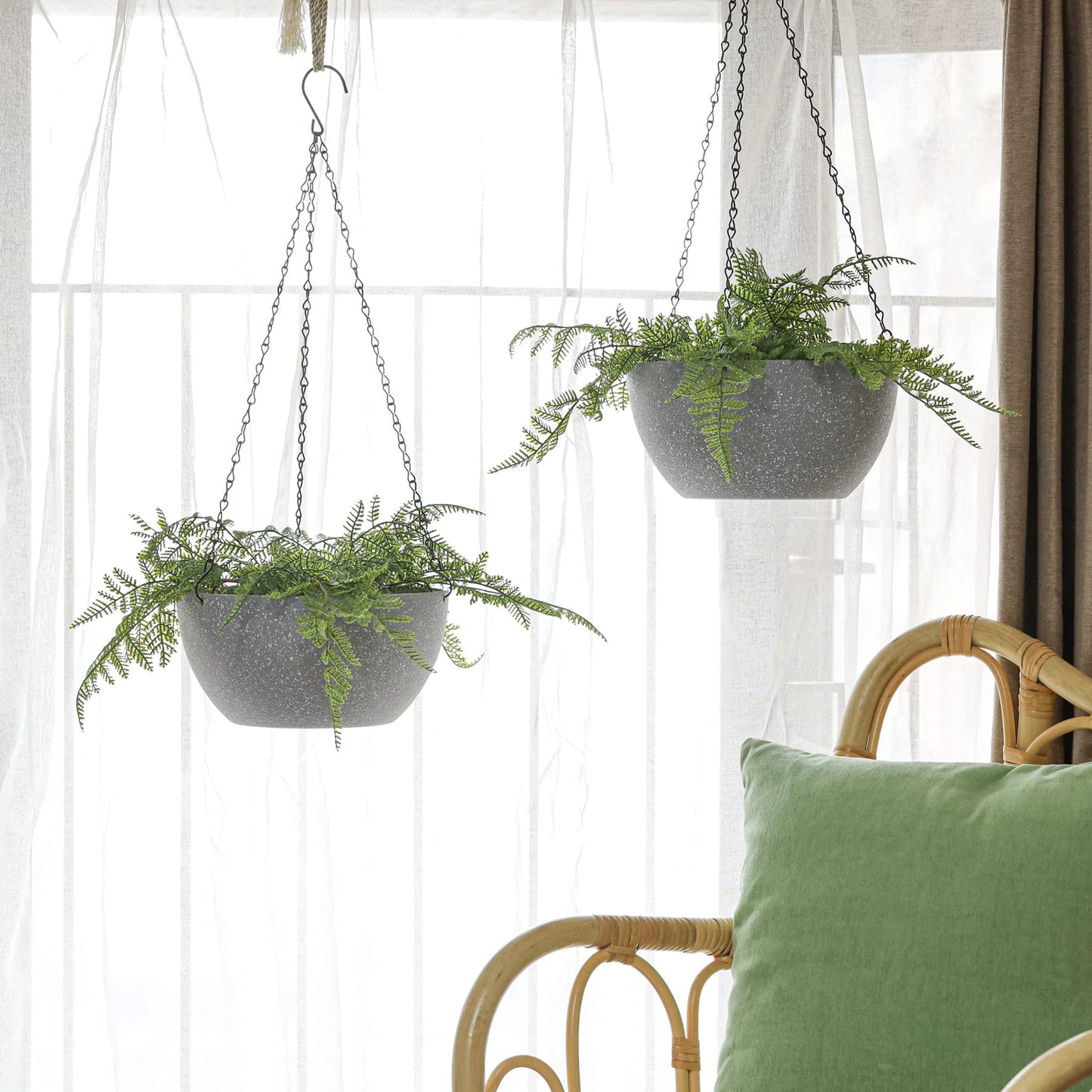 T4U Hanging Planters for Indoor Plants, 10 Inch Hanging Planter Outdoor 2 Pack, Hanging Basket with Drainage Holes, Hanging Plant Holder Indoor, Flower Pots, Plant Pots for Garden, Grey