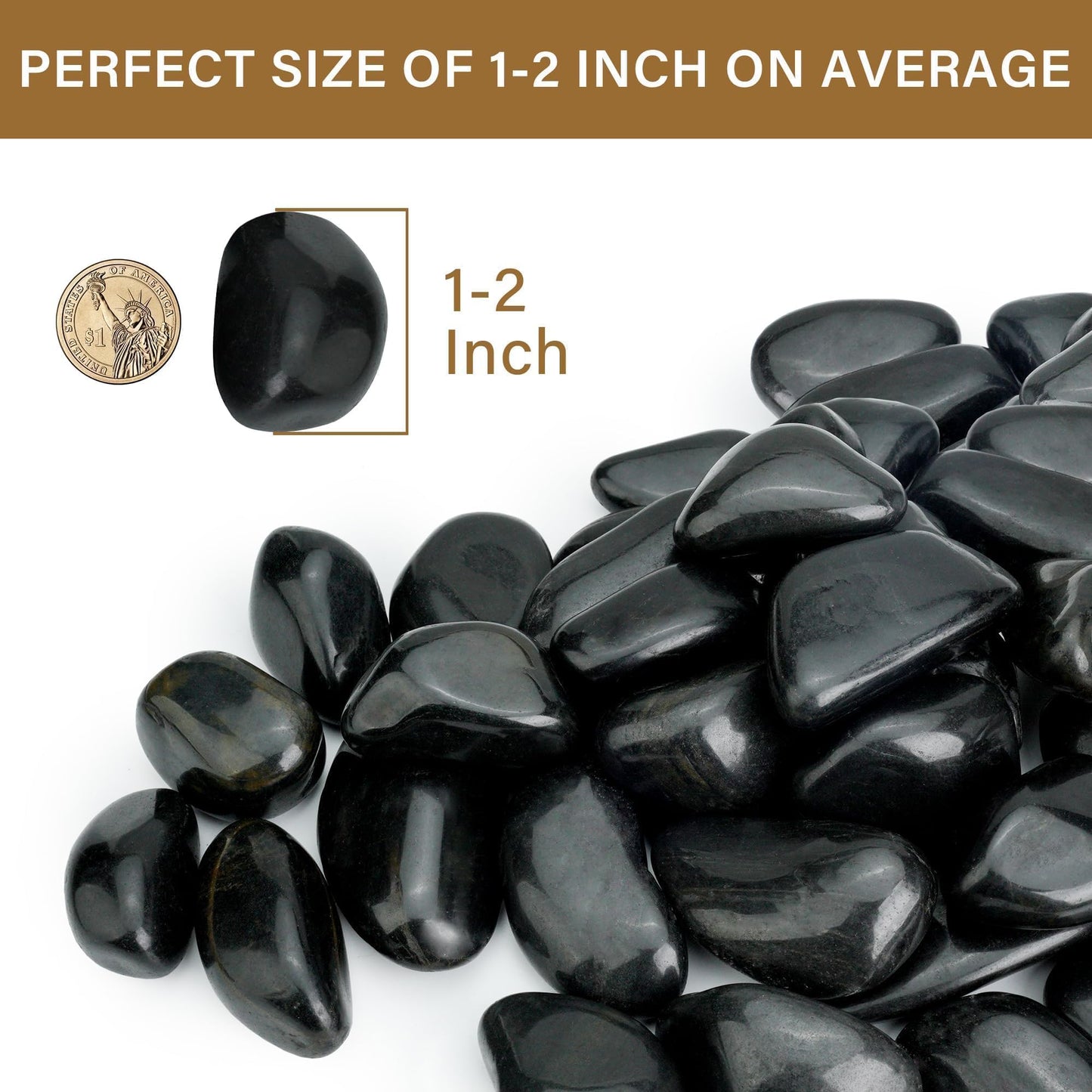 16lb Black River Rocks, 1-2 Inch Pebbles for Indoor Plants, Natural Polished Aquarium Gravel, Decorative Rocks for Outdoor Landscaping, Succulent, Garden, Vases Fillers, Bird Baths