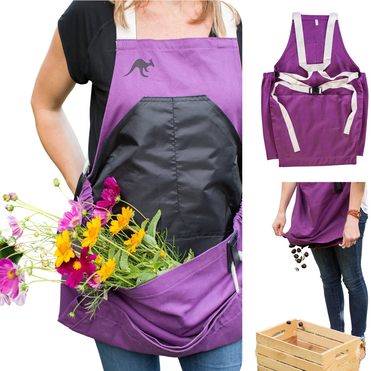 Roo Gardening Apron with Pockets for Women & Men - Canvas Garden Apron with Harvesting Pouch, Water-Resistant, Washable