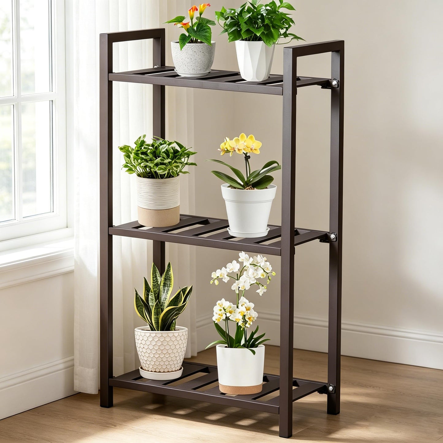 DHYGOTFUR 3-Tier Aluminum Plant Stand, Lightweight Heavy-Duty Plant Shelf, Waterproof Rustproof Multi-Use Storage Rack for Indoor Outdoor, Patio Garden Balcony Bathroom Organizer