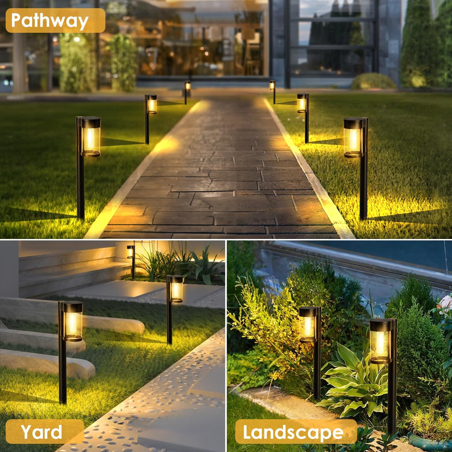 Mancra Solar Pathway Lights Outdoor, 10 Pack Metal & Glass Solar Lights Outdoor Waterproof Landscape Path Lights for Yard Walkway Garden Decor, Warm White