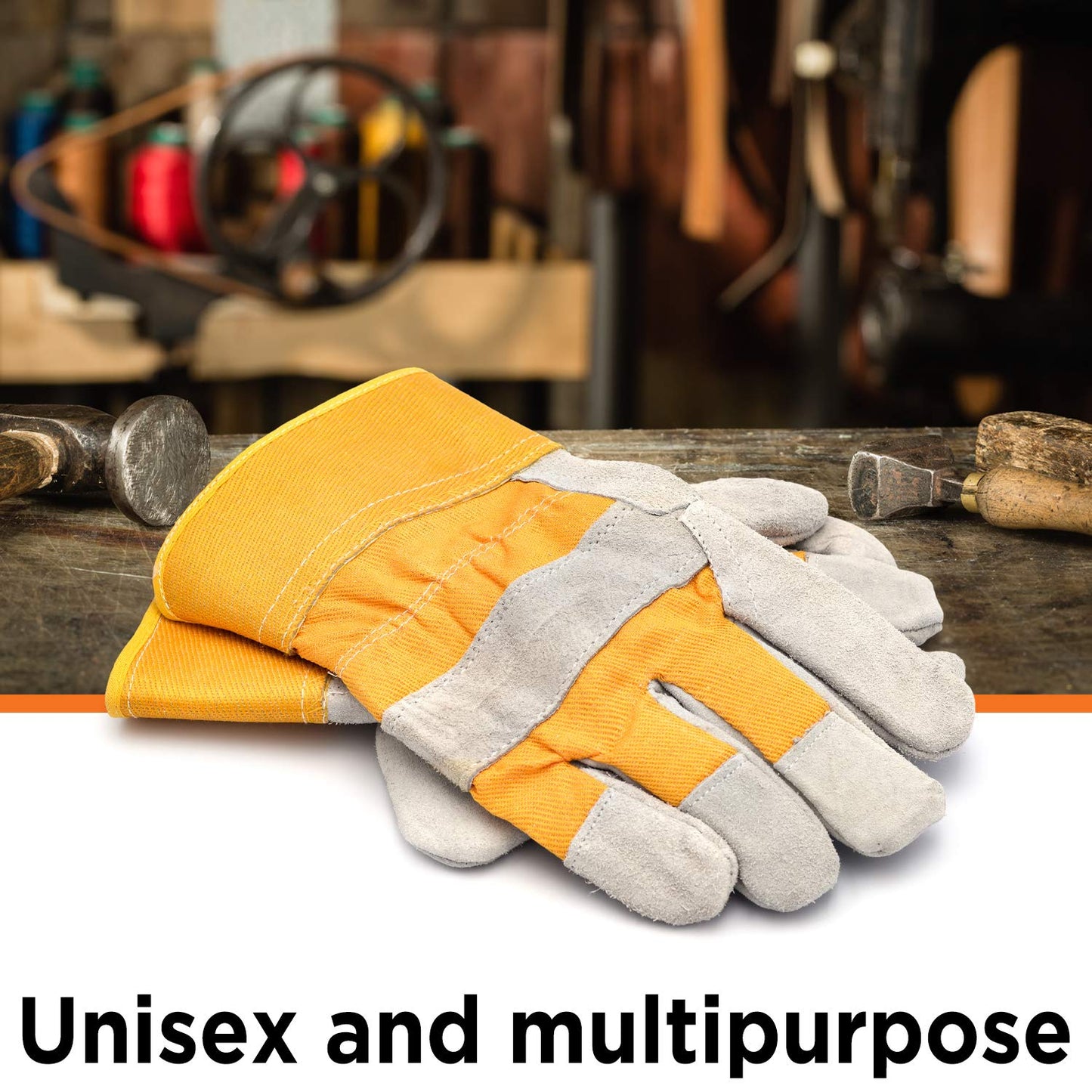 WOLF Yellow Canvas Genuine Cowhide Heavy-duty Leather Palm Work Gloves (12 pairs)