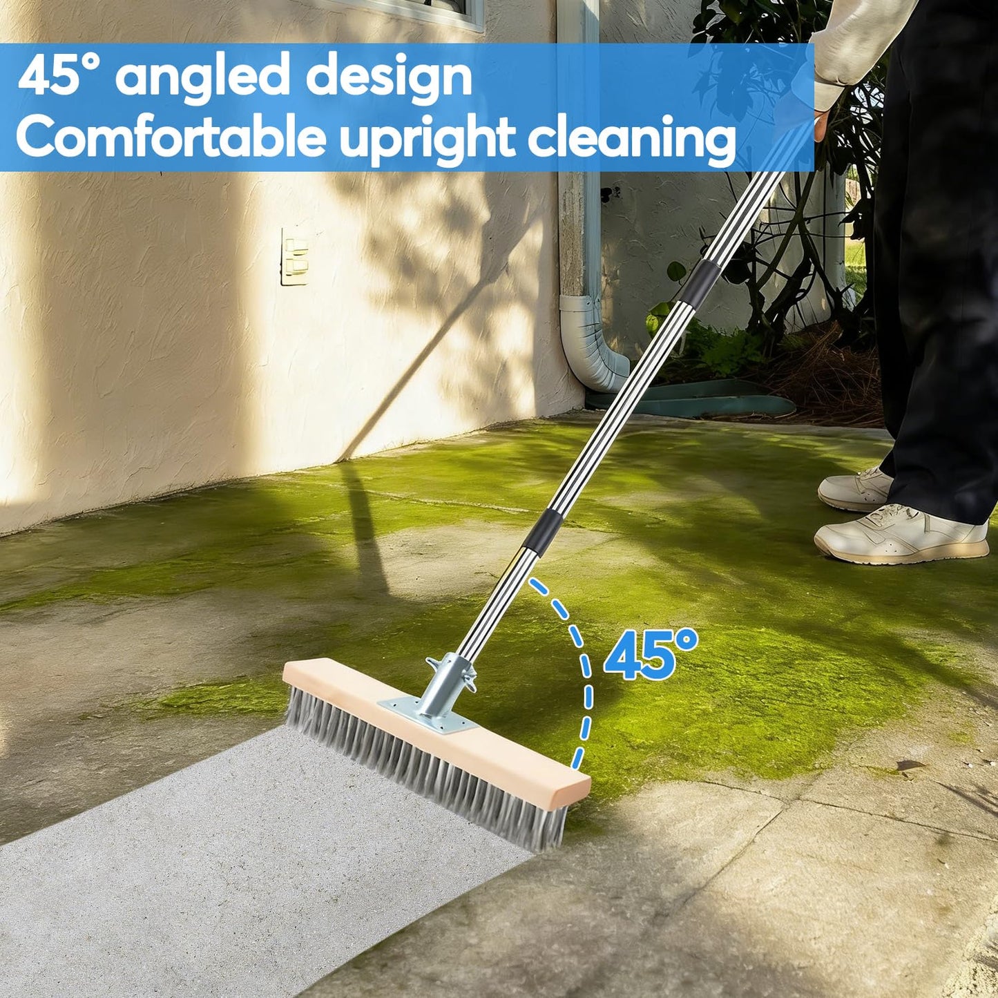 DTNESS 3-in-1 Crack Weeder Brush Tool Set, Stainless Steel Wire Broom w/ 2 Weed Remover Brush Heads+Scraper, 63" Heavy Duty Weeding Puller w/Adjustable Handle for Pavers, Deck, Concrete, Moss Removal