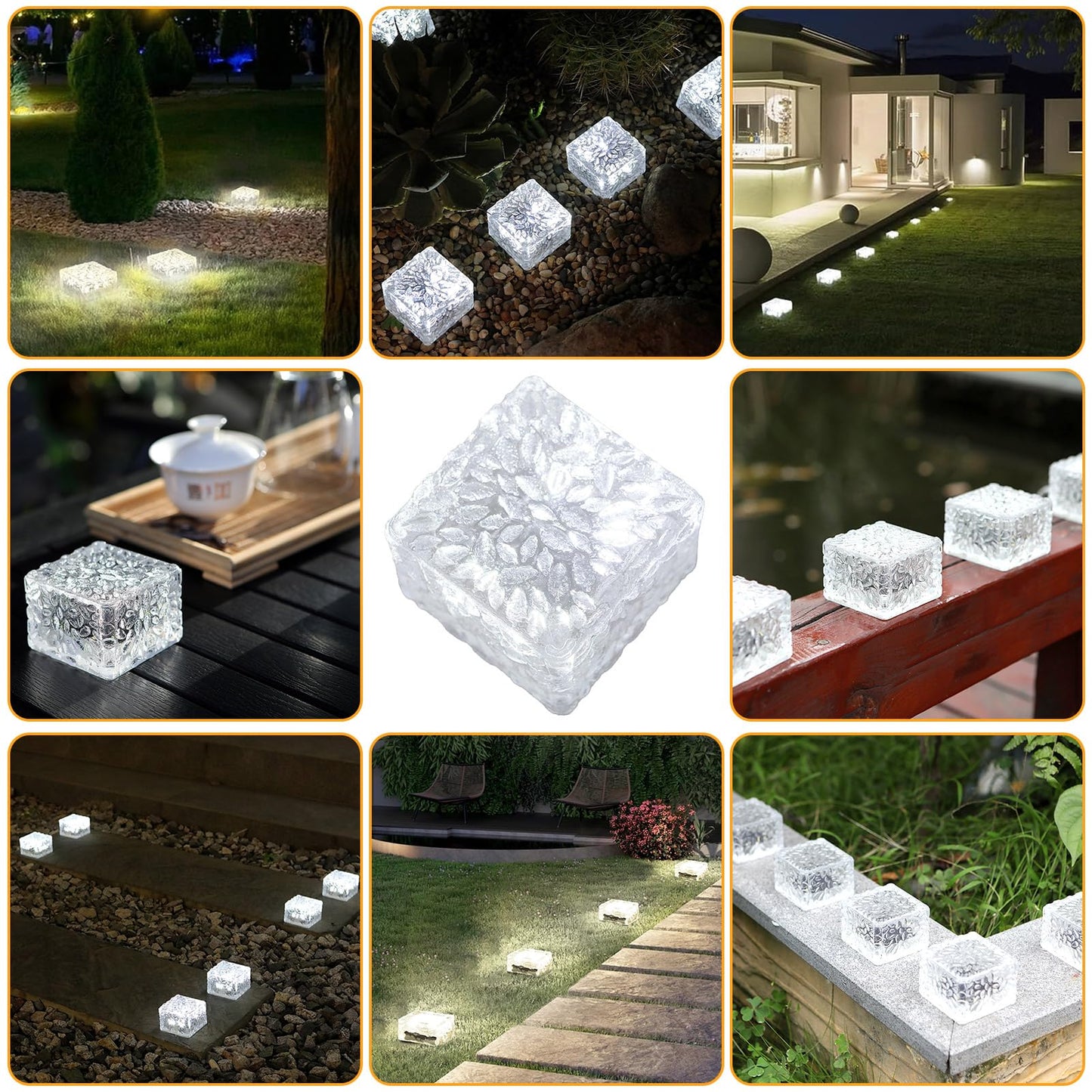 JKIMK Solar Brick Lights - Outdoor Waterproof Patio & Garden Decor (6 Packs for Patio, Yard, Walkway, Pathway)