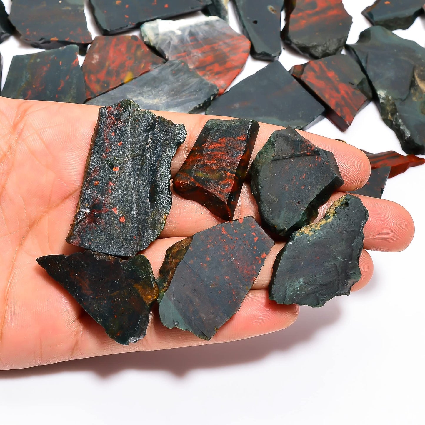 Natural Bloodstone Raw Slice Gemstone- Healing Crystals for DIY Jewelry Making -Loose Natural Cabochon -Perfect for Crafting Unique Jewelry Designs (5 pcs, 25-35 mm)