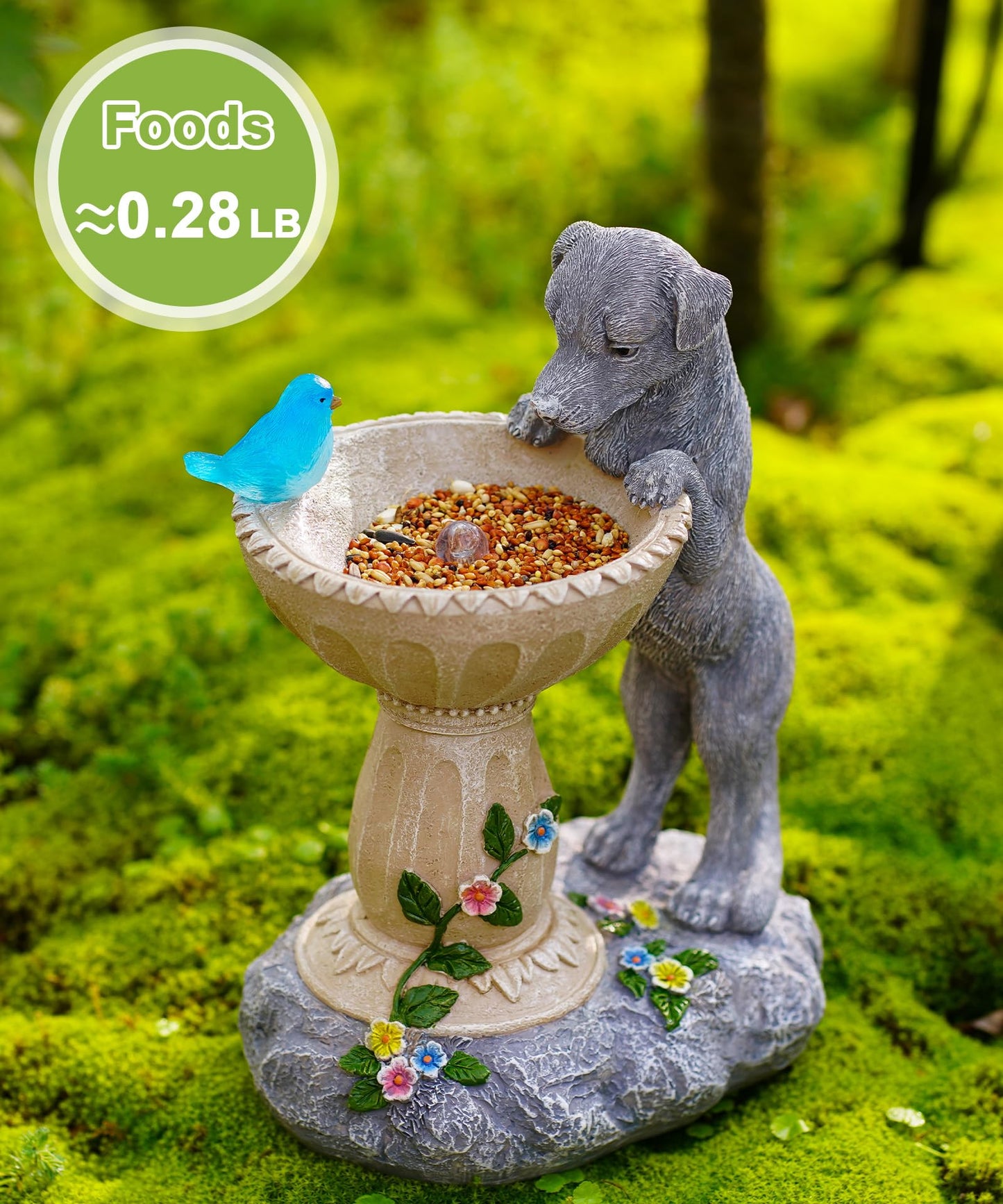 Nacome Solar Dog Garden Statues: Weatherproof Resin Decor with Automatic Lighting - Outdoor Yard Lawn Patio Balcony Art - Gifts for Mom Grandma Women Bird Lovers