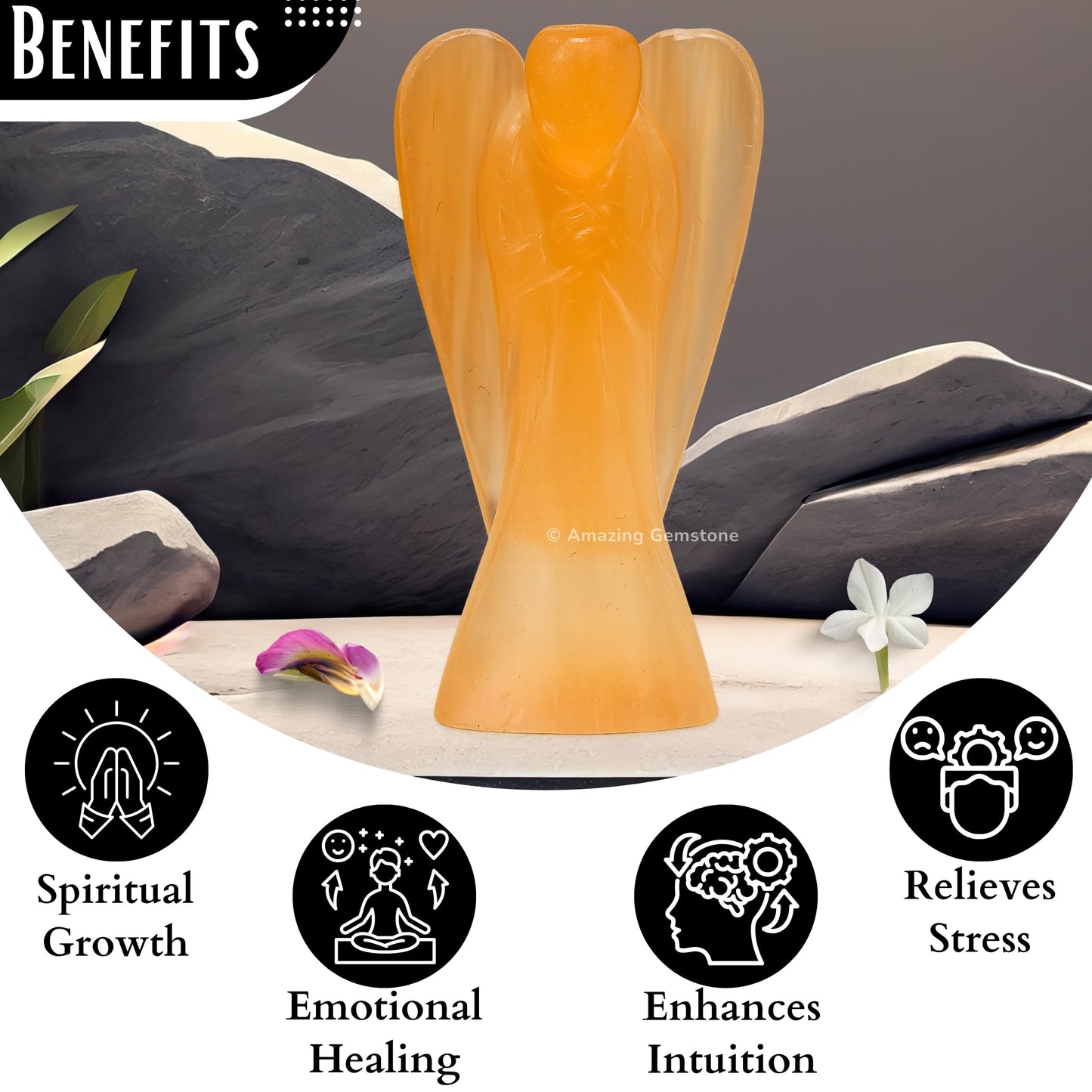 Amazing Gemstone Orange Selenite Angel - Orange Selenite Crystal Angel and Pocket Guardian Angel Crystal Figurines (3 inches)