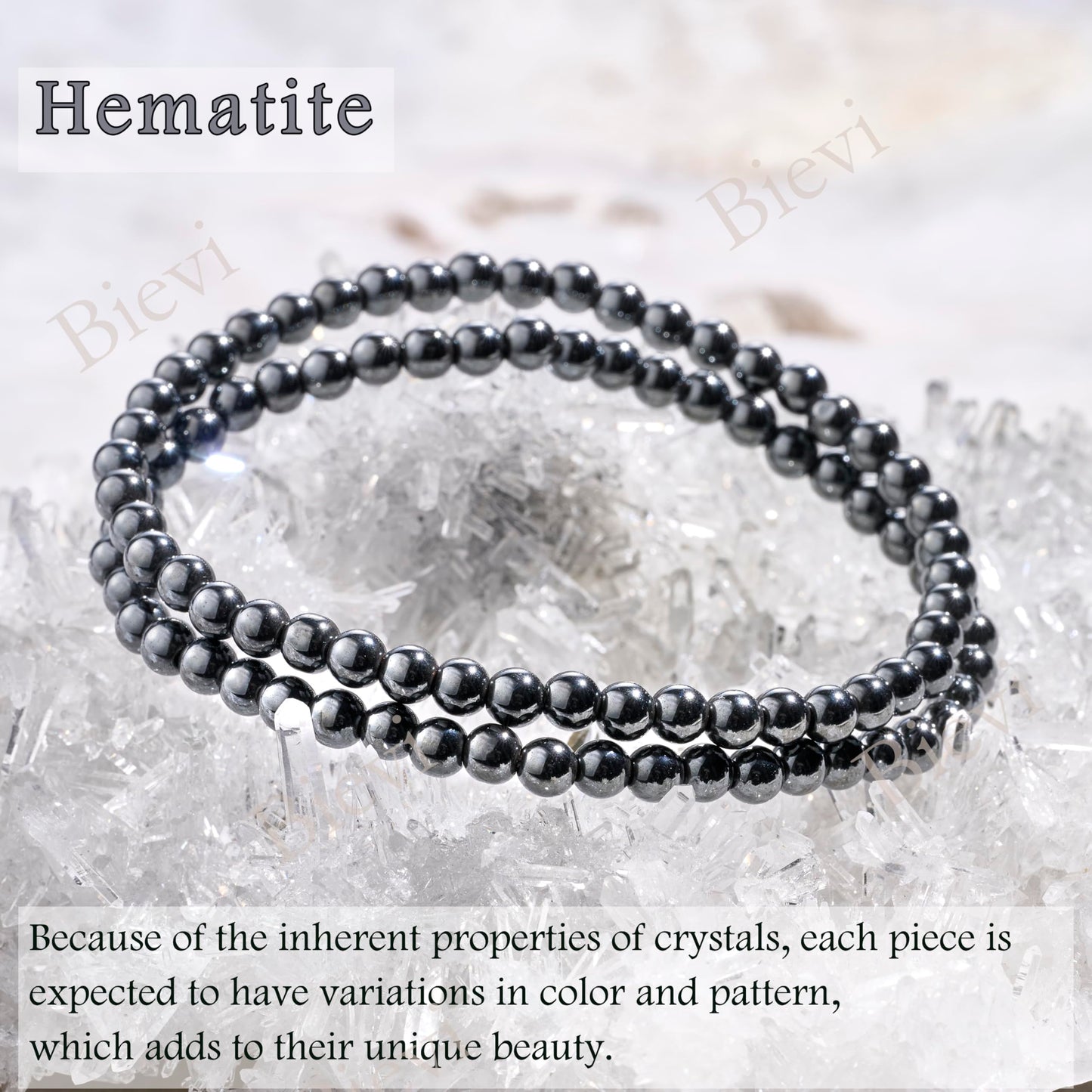 Bivei Hematite - Grounding - 4mm Beaded Bracelets for Women Handmade Semi Precious Natural Stone Stretch Elastic Jewelry Yoga Protection Gifts Small